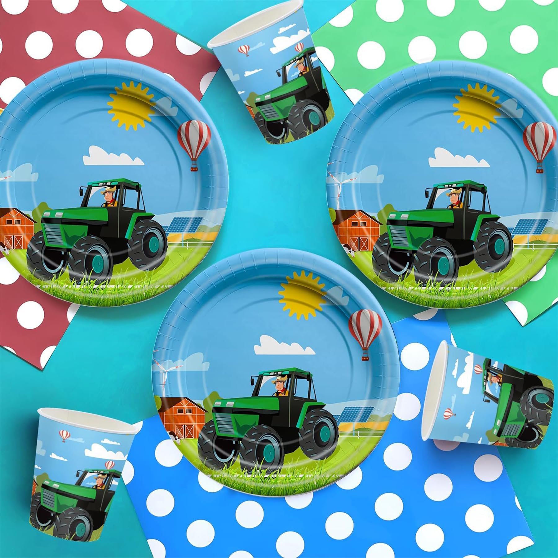 Lot Fête 40 Pièces Fendt Traktor – Assiettes, Gobelets, Serviettes – Thème Tracteur Anniversaire Enfant Ferme