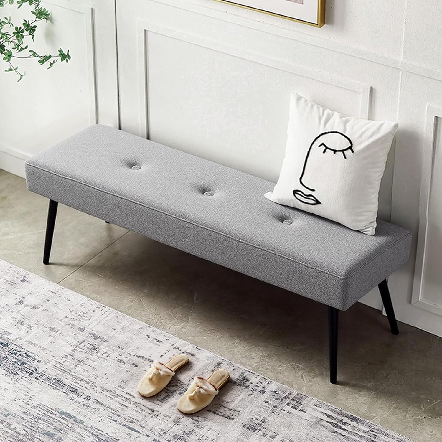 Joveco Entryway Bench - Light Gray Bench for Bedroom, Modern End of Bed Bench with Thick Black Metal Legs, Plywood Padded Benches for Living Room, Hallway, Entryway