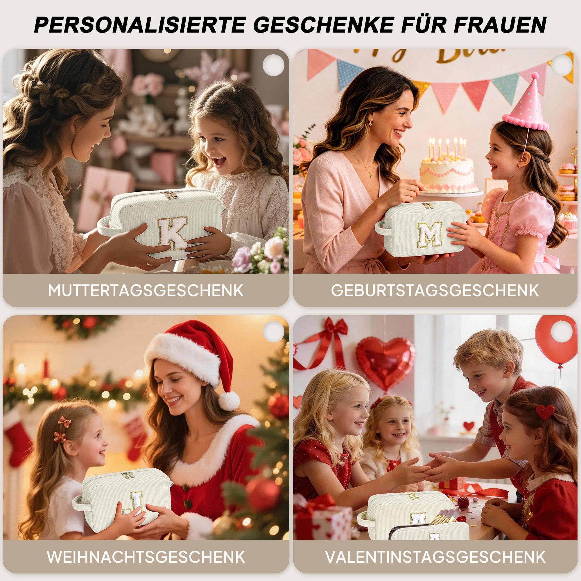 YOOLIFE Geburtstagsgeschenk Mädchen 3 4 5 6 7 8 9 10 11 12 13 14 Jahre, Kosmetiktasche Kulturbeutel Kulturtasche Make up Tasche Schminktasche Travel Bag Waschtasche Geschenk für Kinder Damen, Beige L