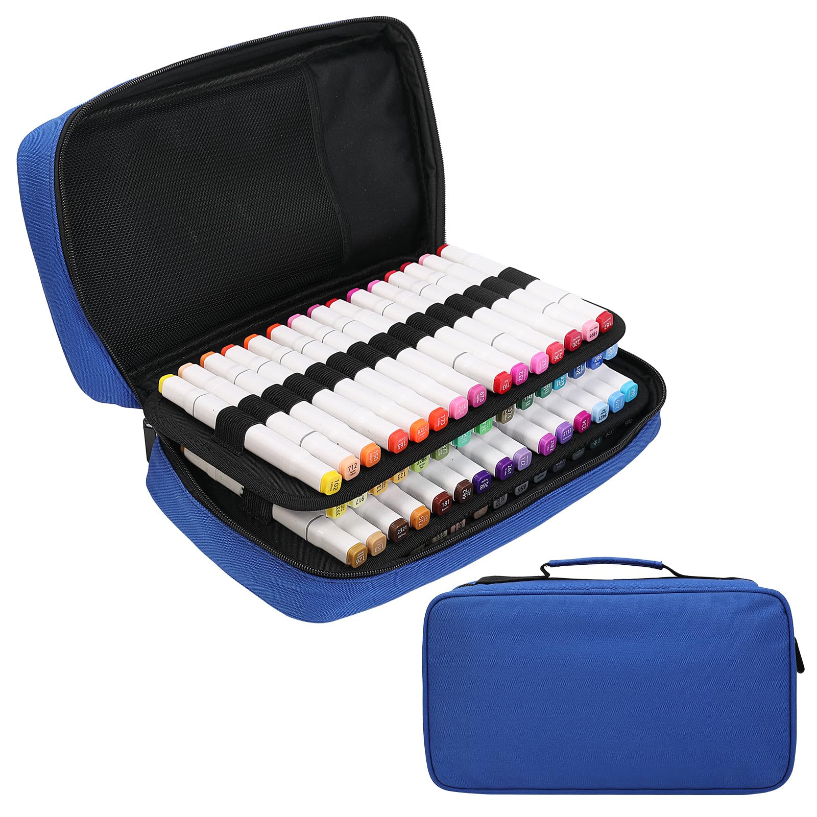 BOMKEE 60 Slots Marker Organizer Case, Large Pencil Pouch for 60 Markers Big Capacity Pen Holder Storage Bag with Carrying Handle for Men Women