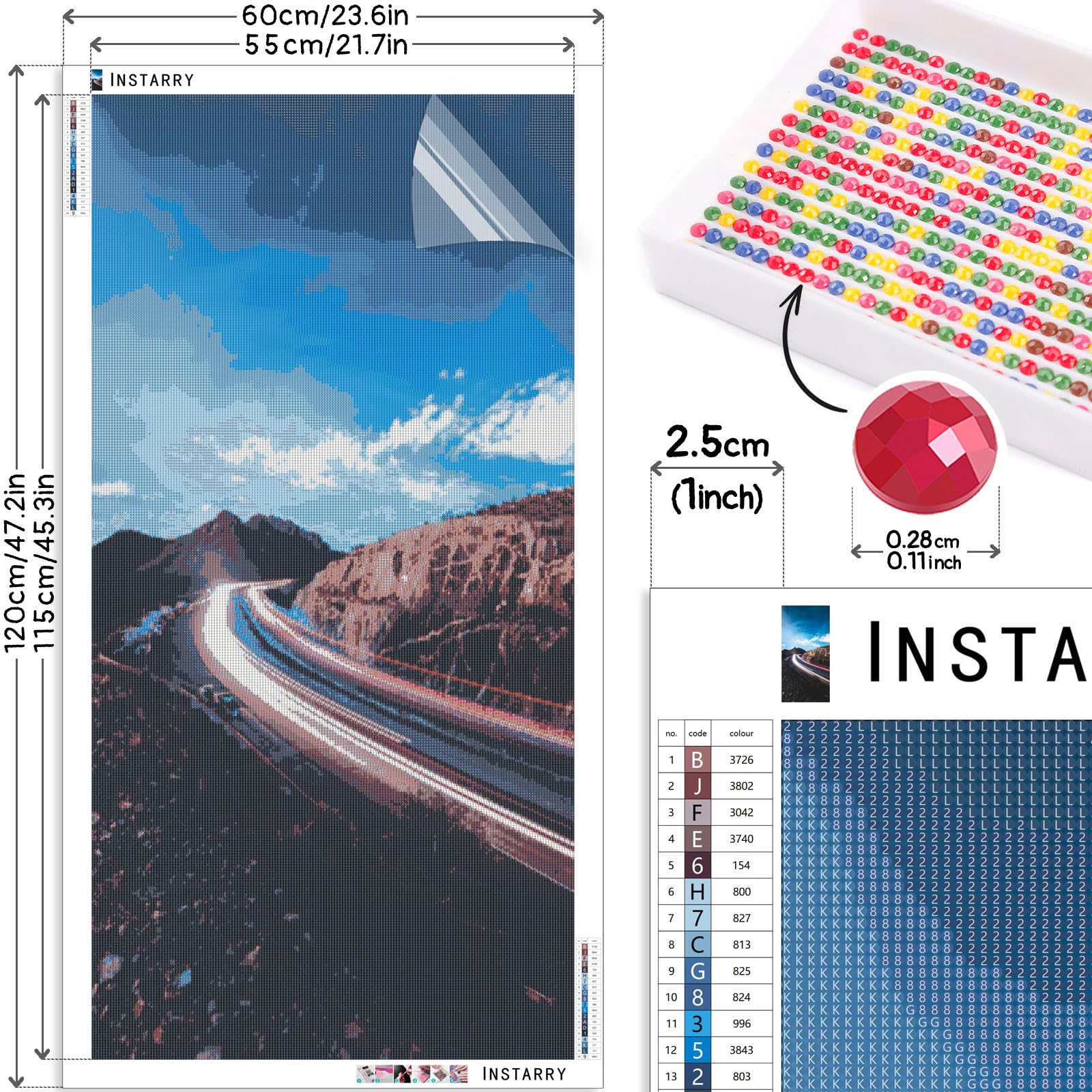 Instarry DIY 5D Diamond Painting Grandi Dimensioni Autostrada del Cielo Decorazione per Casa e Pareti 120x60 cm