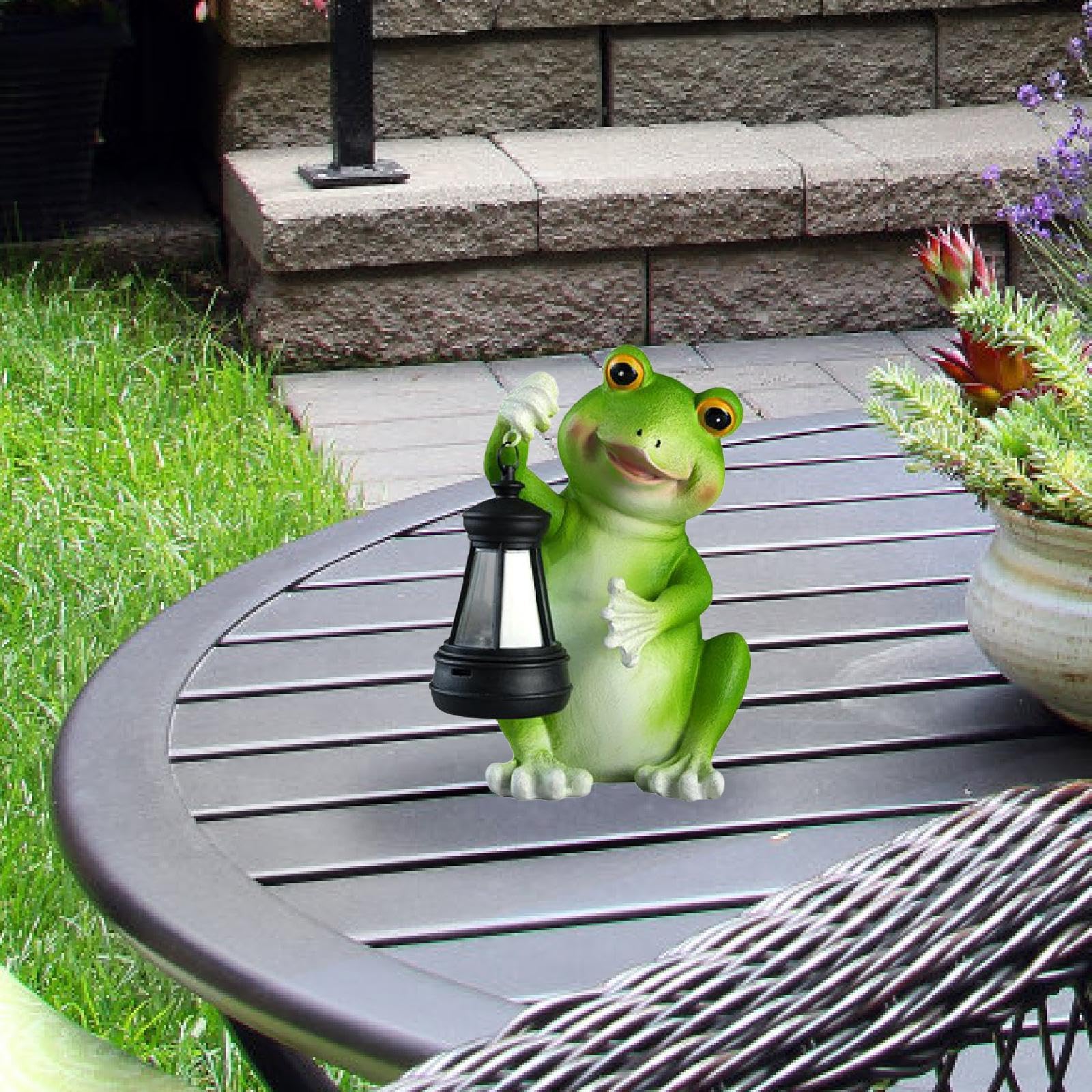 Fonowx Solar Frog Statue Night Light – Resin Garden Sculpture With Waterproof LED, Auto Dusk-to-Dawn (3.94" X 2.36" X 3.94")