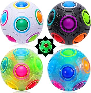 4 Rainbow Puzzle Ball with 11 Rainbow Colors,Puzzle Ball with Pouch Color-Matching Puzzle Game Fidget Toy,Stress Reliever Rainbow Puzzle Ball Brain Teaser for Kids and Adults(2 Luminous*2 Ordinary)