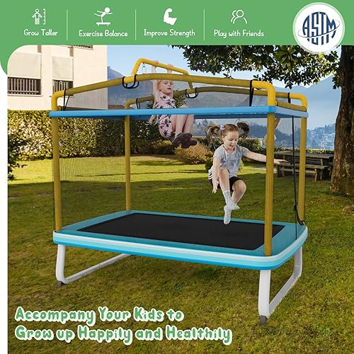 Miniatura 8 de Giantex Trampolín para niños de 6 pies con columpio y barra horizontal cama elástica pequeña aprobada por ASTM con red cremalleras en forma de L de