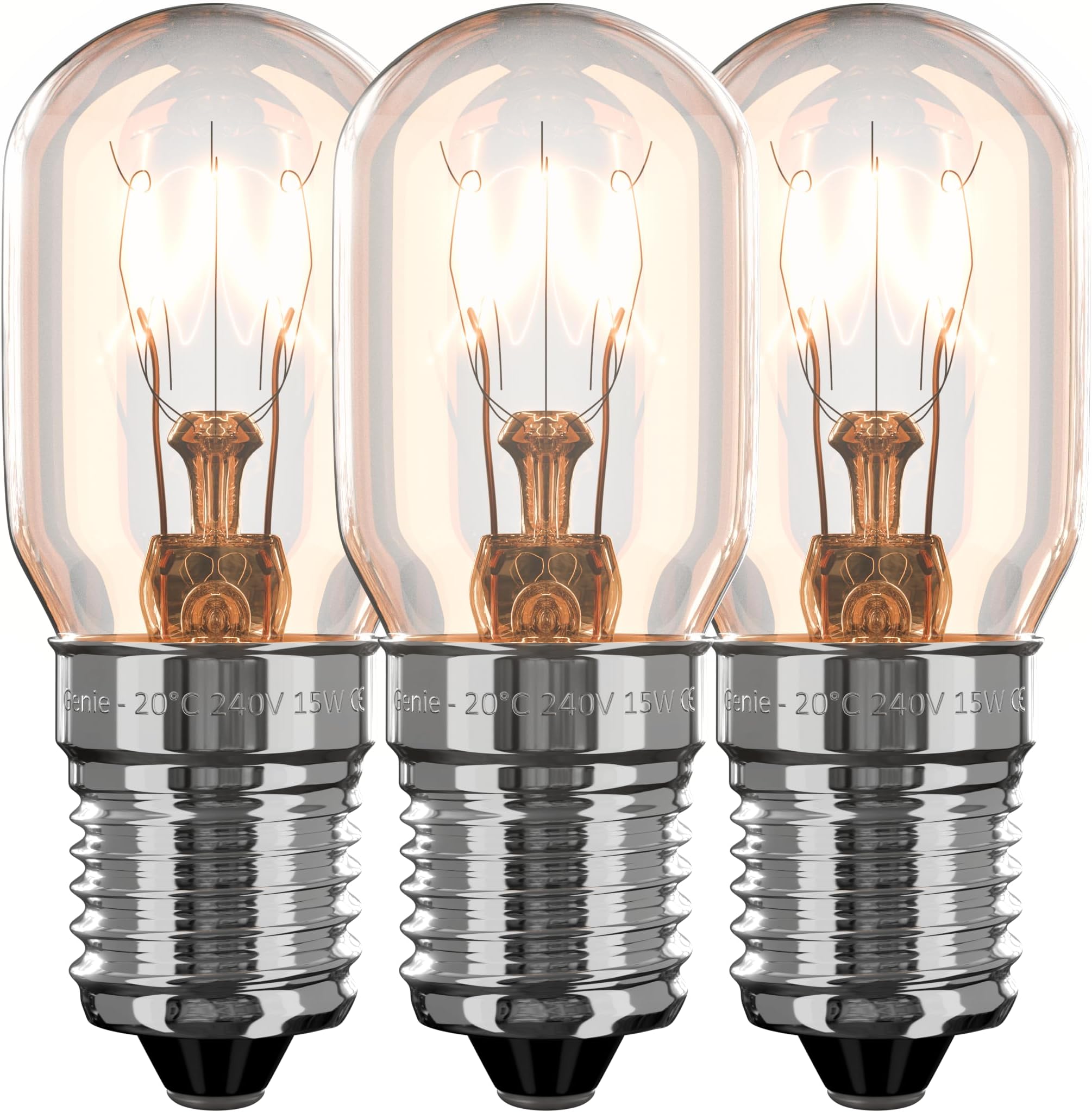 Genie 15W E14 Fridge Light Bulb -20°C Tolerant Glass 230V Pygmy SES (Pack of 3) Incandescent Bulbs 2700K Warm White | Suitable for Fridges or Freezers | Small Edison Screw Base