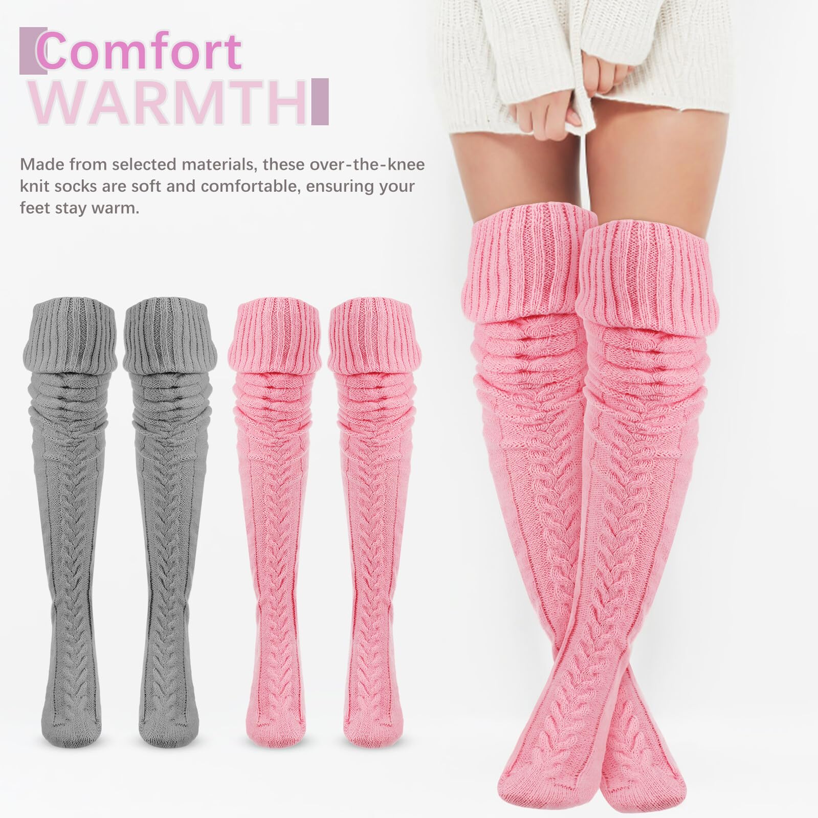 Calcetines de Punto para Mujer 2 Pares, Tejido, Rodilla