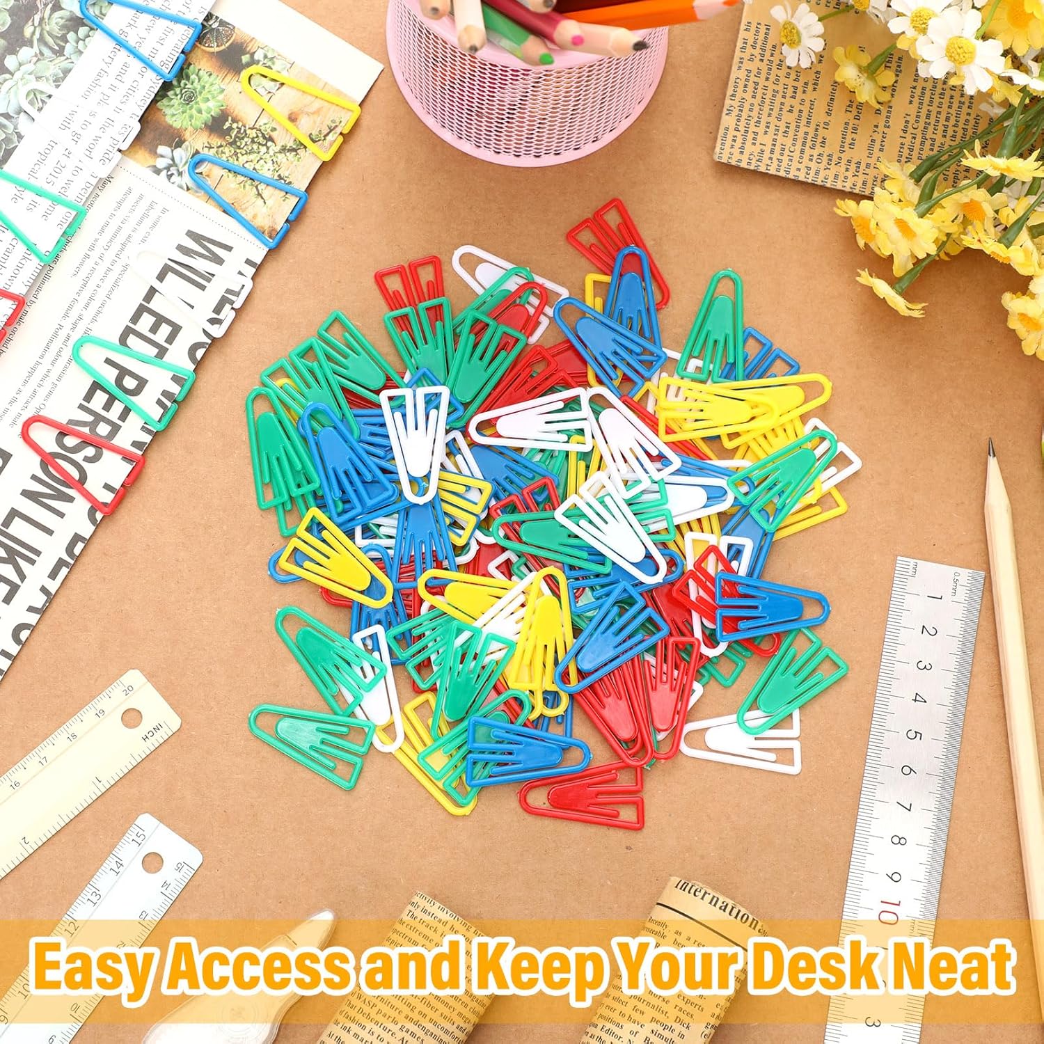 AmazingSpark 1000 Pcs Plastic Paper Clips Gift Bulk Colored Cute Medium Paperclip Clamp for Scrapbooking Planners Notebook Travel Photos Documents Crafts Office Home Supplies