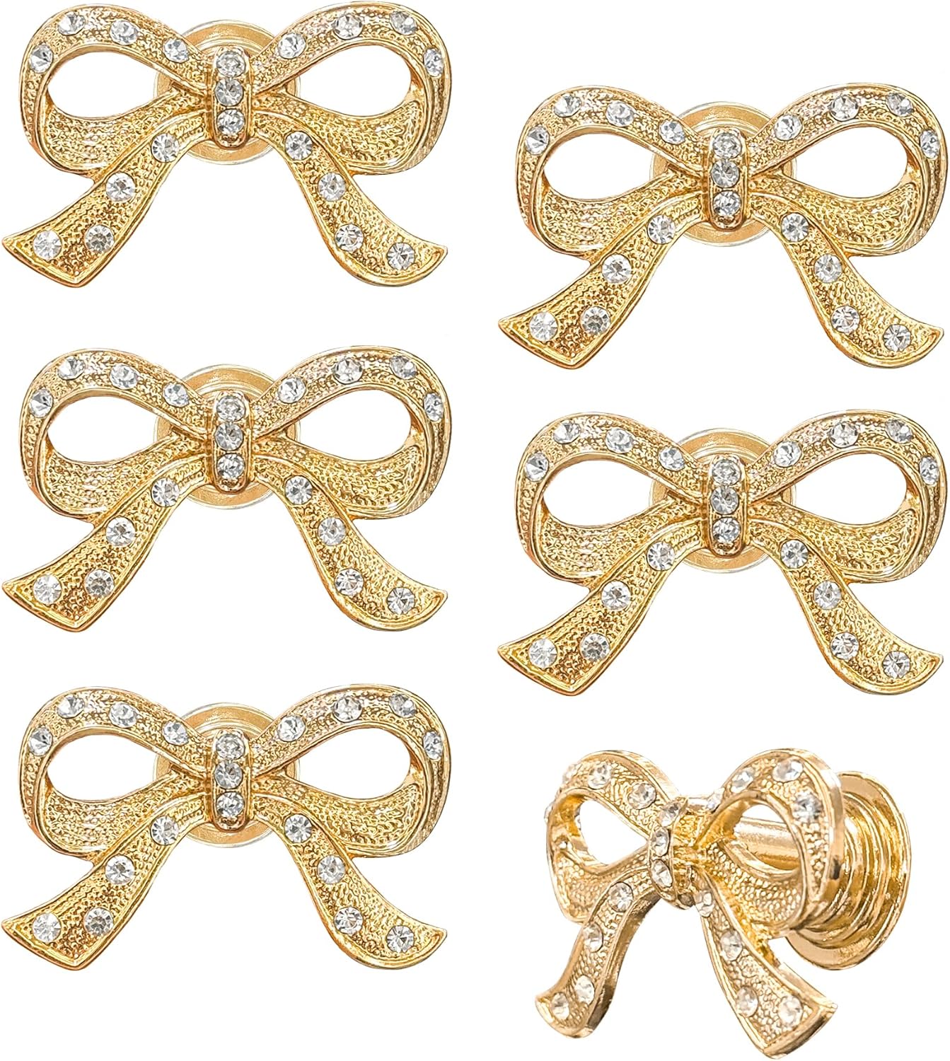 Rose Gold Rhinestone Bow Dresser Knobs, Zinc Alloy 1.7" x 1.1" (43x28mm) | Shabby Chic Drawer Knobs & Feminine Cabinet Pulls | Perfect for Girls Nursery, Bedroom & Vintage Decor