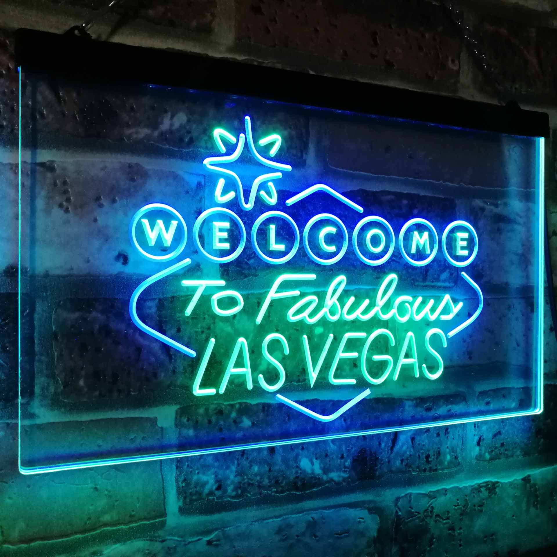 ADVPRO Welcome to Las Vegas Casino Beer Bar Display Dual Color LED Enseigne Lumineuse Neon Sign Vert et Bleu 400 x 300mm st6s43-i3078-gb