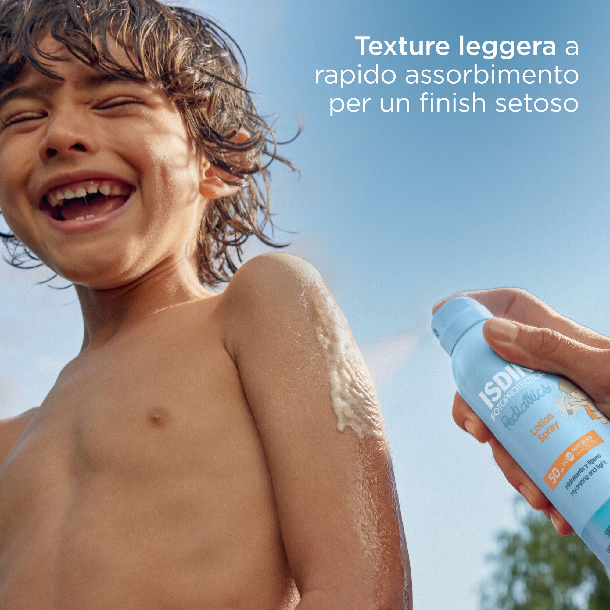 ISDIN Pedriatics Lotion Spray SPF 50 (250 ml) | Protezione Solare Corpo Spray per Bambini | Idratante e Leggera | Senza Profumo