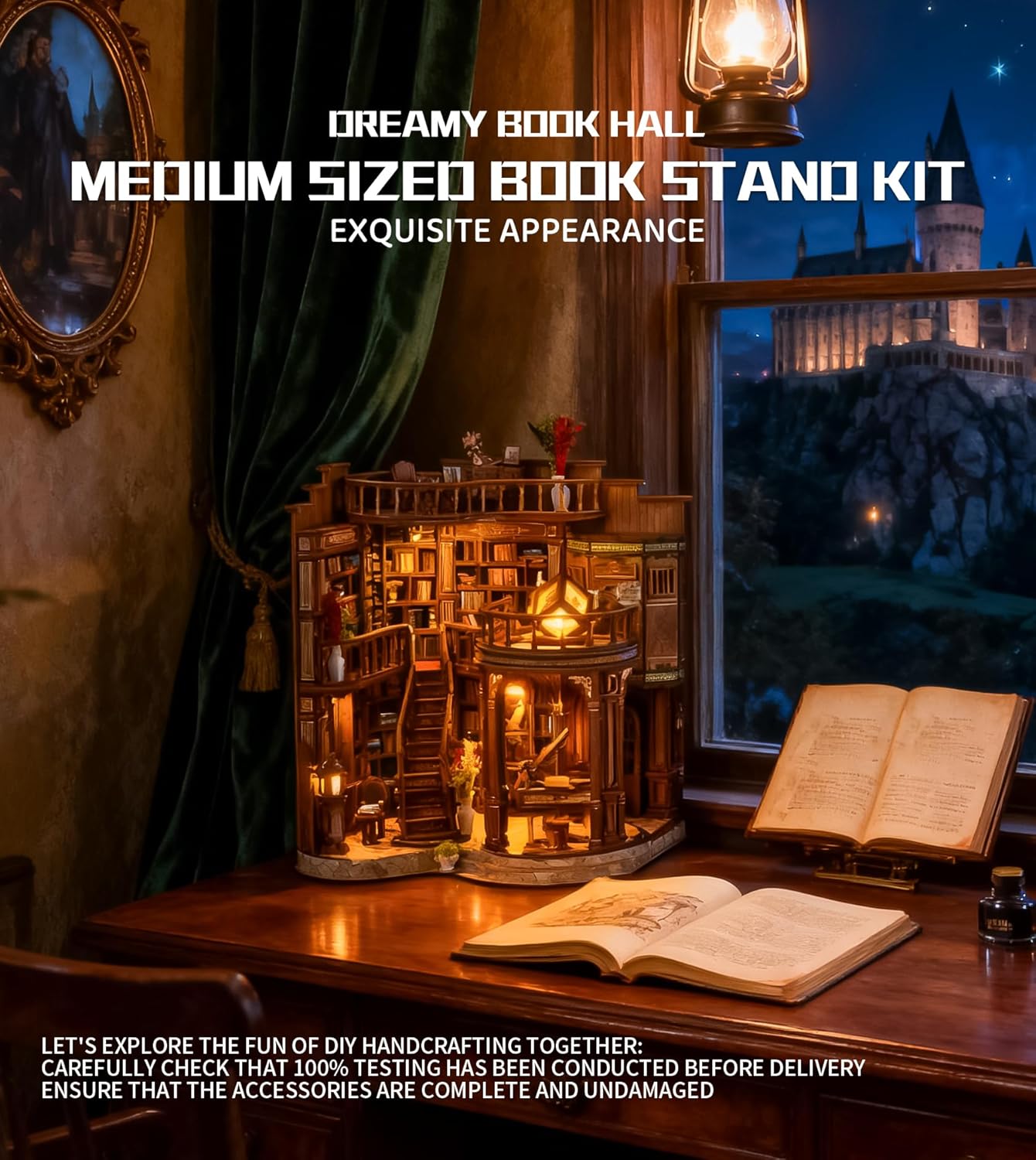 DIY Miniature House Kit, Book Nook kit Dreamy Book Hall 3D Wooden Puzzle with LED Lights, House Building Kit for Home Decoration and Creative Gift for Women Men Friends(Dreamy Book Hall)