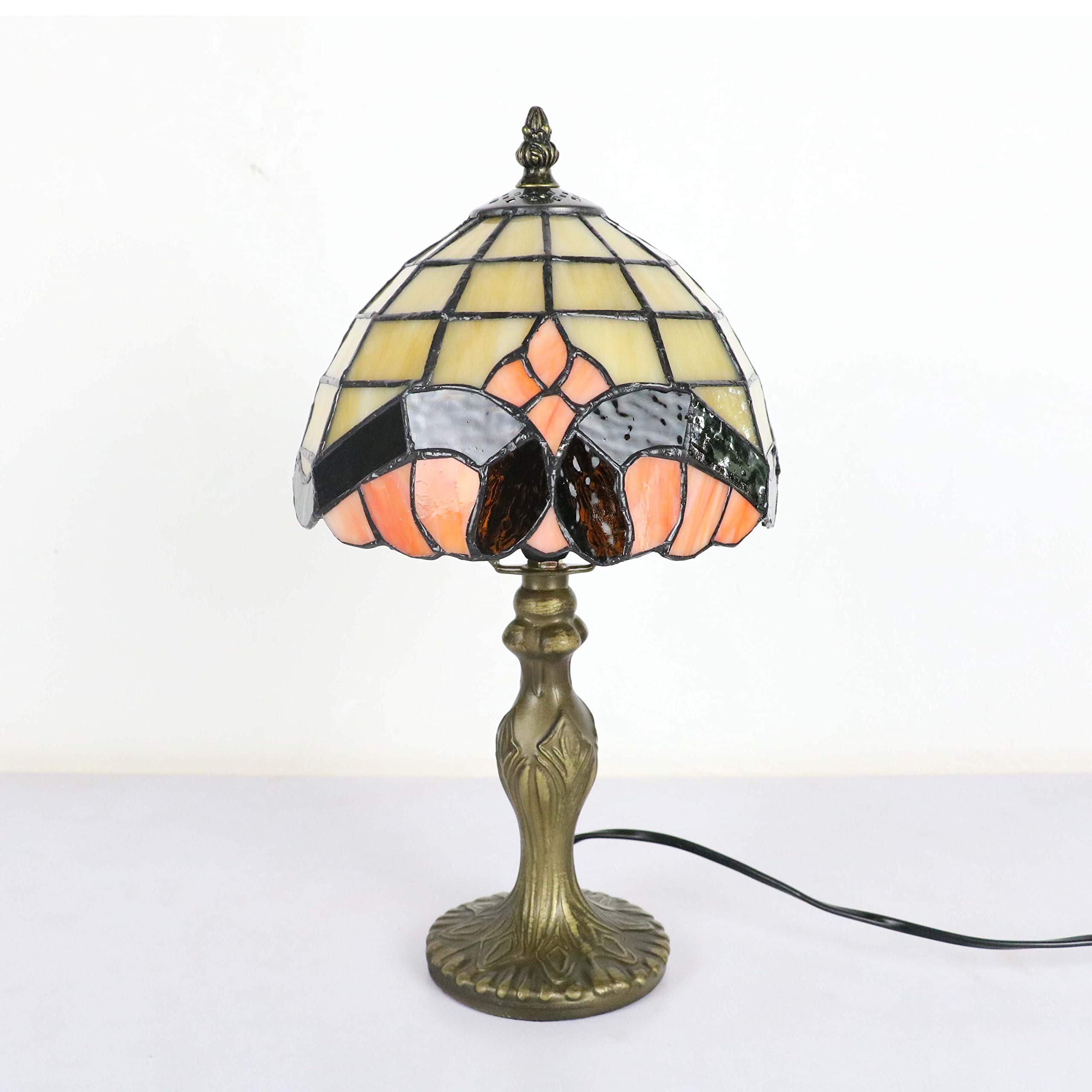 Milchig Tiffany Tischlampe, E14 DIY Klein Glasmalerei Vintage, Kinderzimmer Deco Nachtlicht, Jugendstil Nachttischlampe im Schlafzimmer (ohne Glühbirnen)