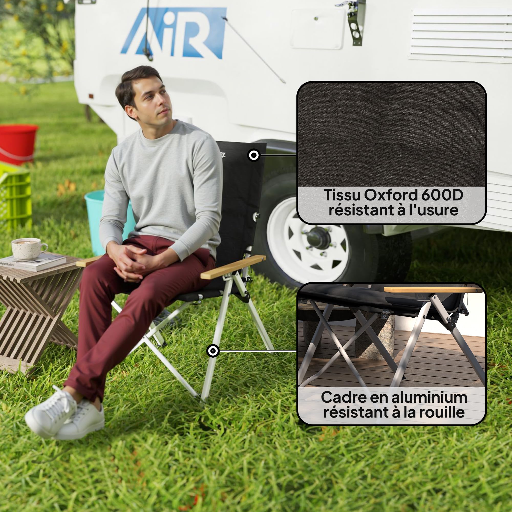 Outsunny Chaise de Camping Chaise de Pêche Dossier Haut 59x67x96cm Noir | Pliante et Portable, Coussin Amovible, Sac de Transport, pour Jardin, Randonnée, Pêche, Plage et Pique-Nique