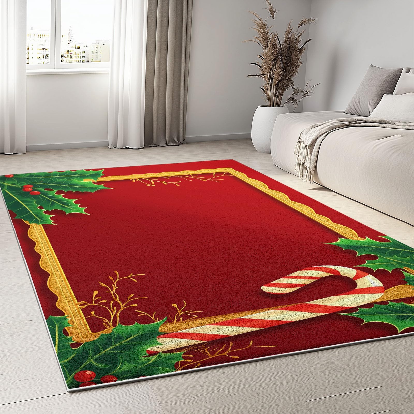 Boże Narodzenie, dywan z laski cukrowej, do salonu, 80 x 150 cm, super miękki, z krótkim włosiem, nadaje się do prania, antypoślizgowa mata do pokoju młodzieżowego, łazienki, czerwony