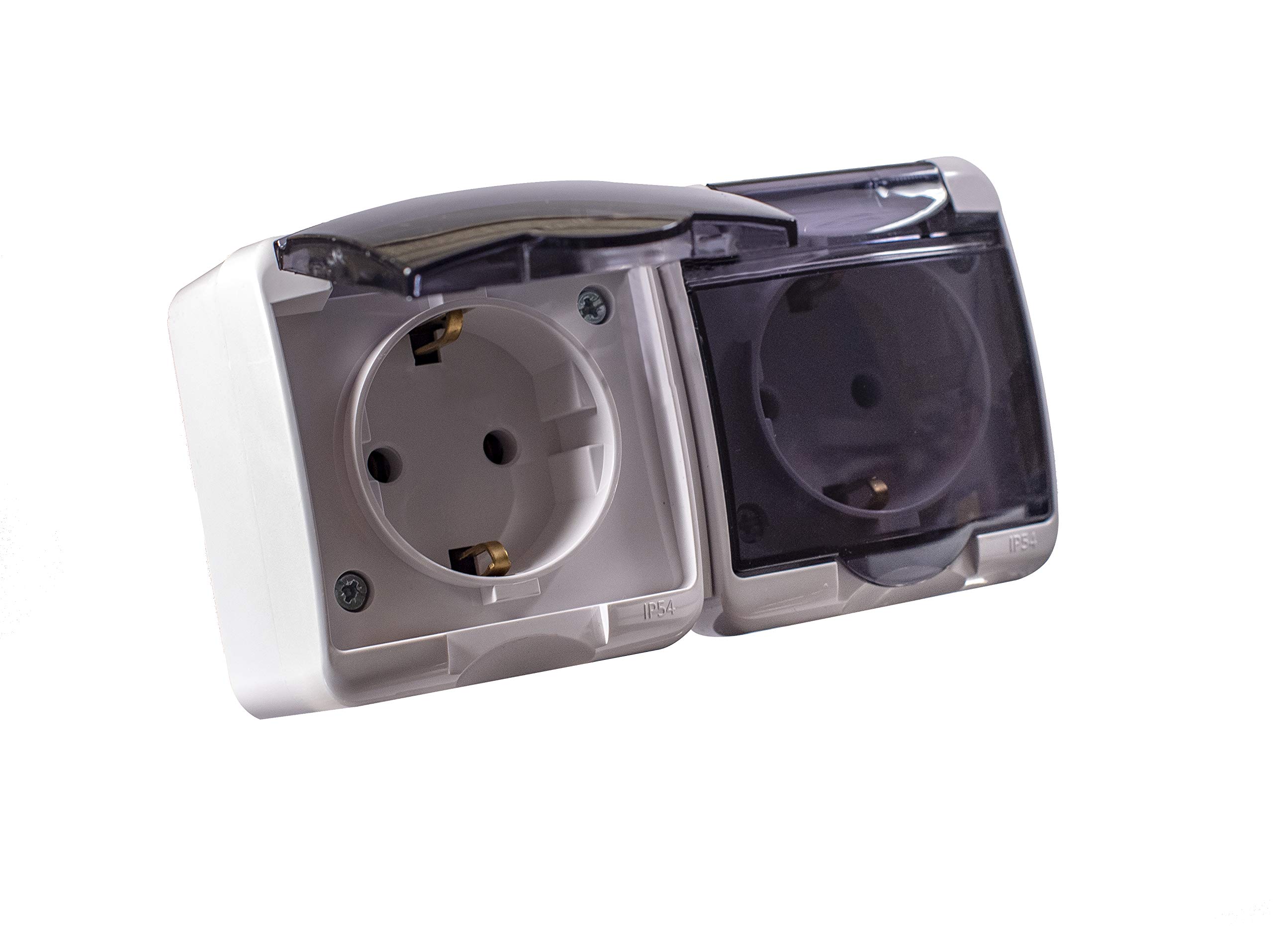 Presa Schuko IP54 Per Esterni O Bagno – 2 Posti Con Coperchio In Vetro Fumo – 16A 3500W