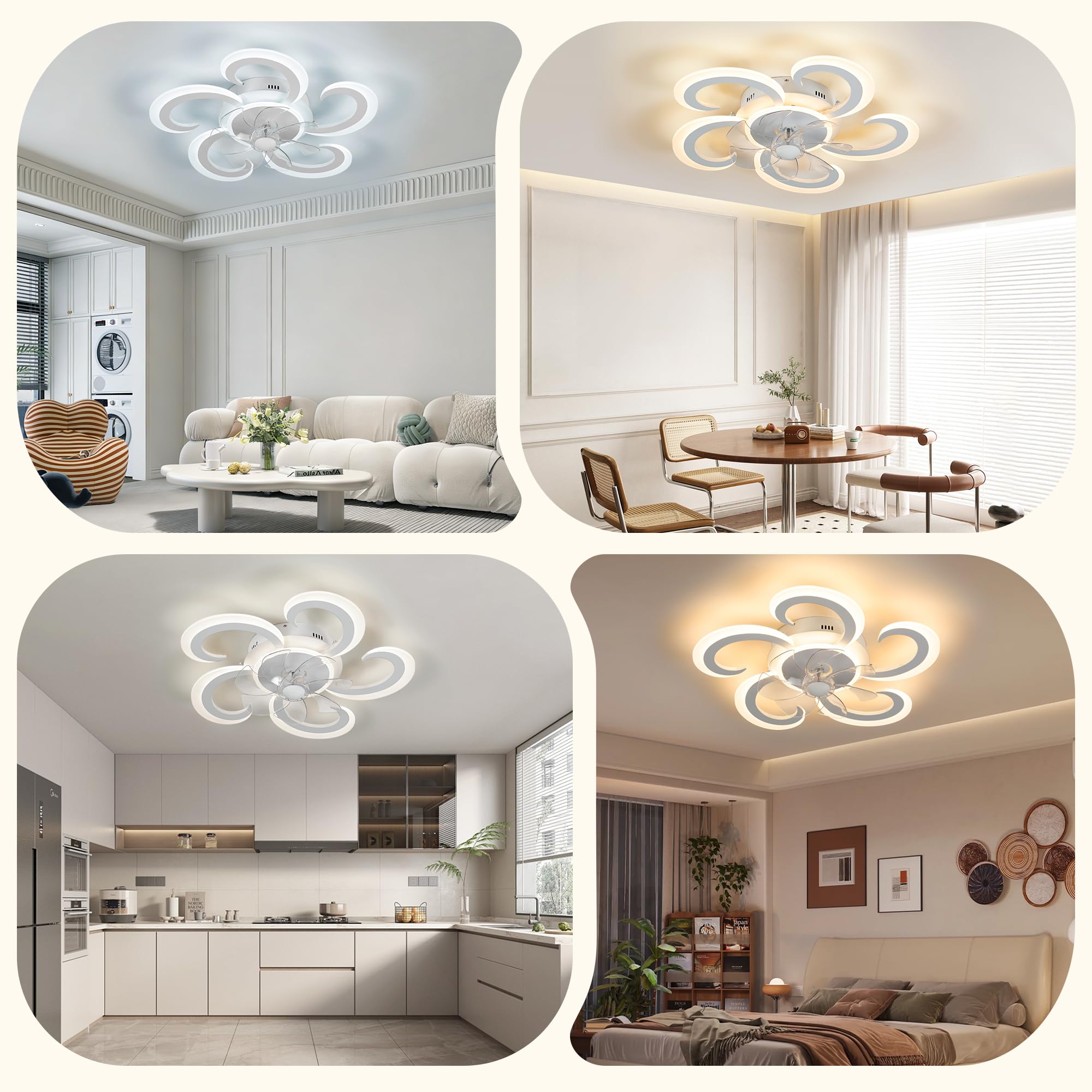 Ventilatori da Soffitto con Luce e Telecomando, Lampadario con Ventilatore da Soffitto, Lampadario LED Dimmerabile 3000K-6000K, 50W(37W+13W) 3600Lumens, Ventilatore a Soffitto con Luce, 62cm