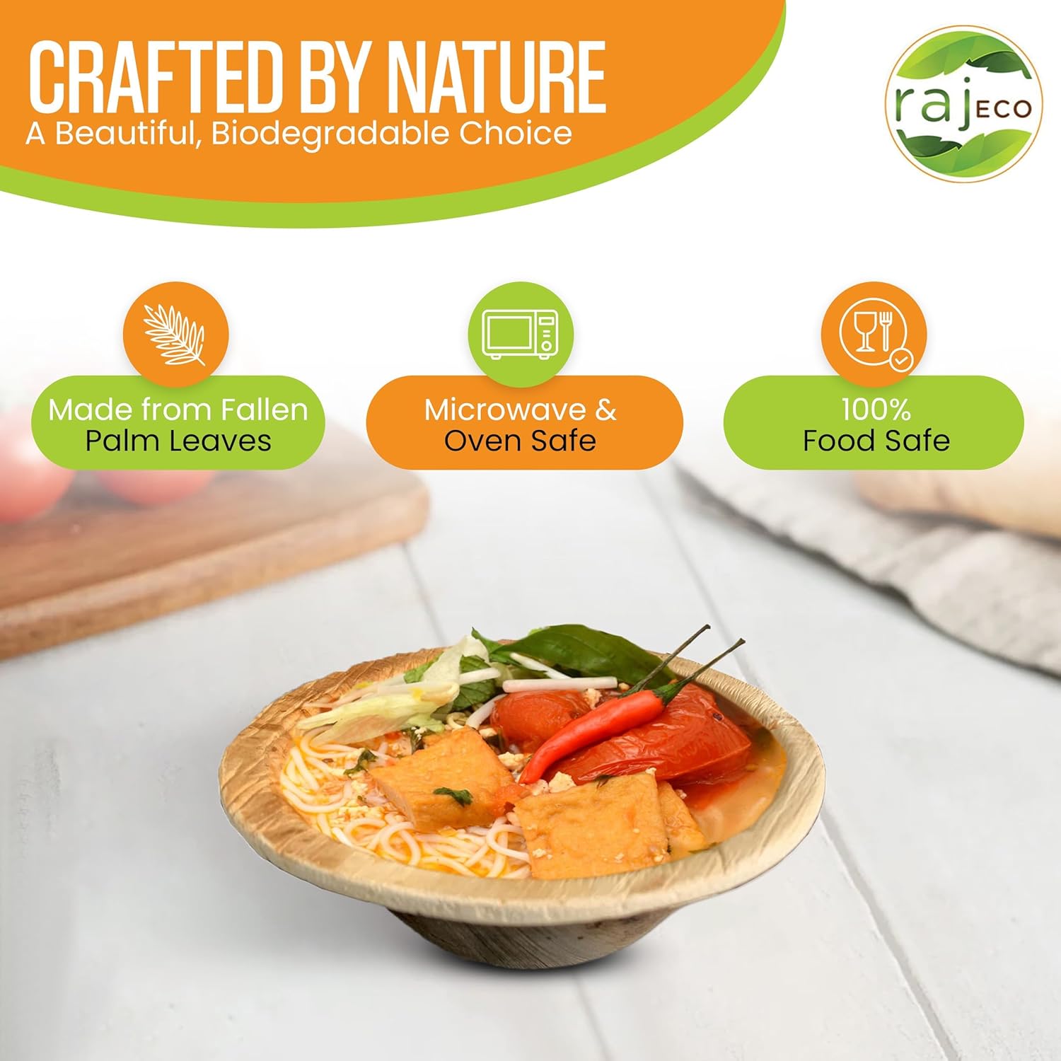 Raj Disposable Palm Leaf Bowls (25 Count, 5" Bowls) Strong Bowl Like Bamboo Party Bowl - Decorative Compostable Tableware for Lunch, Dinner, Birthday, Outdoor, BBQ, Picnic, Parties