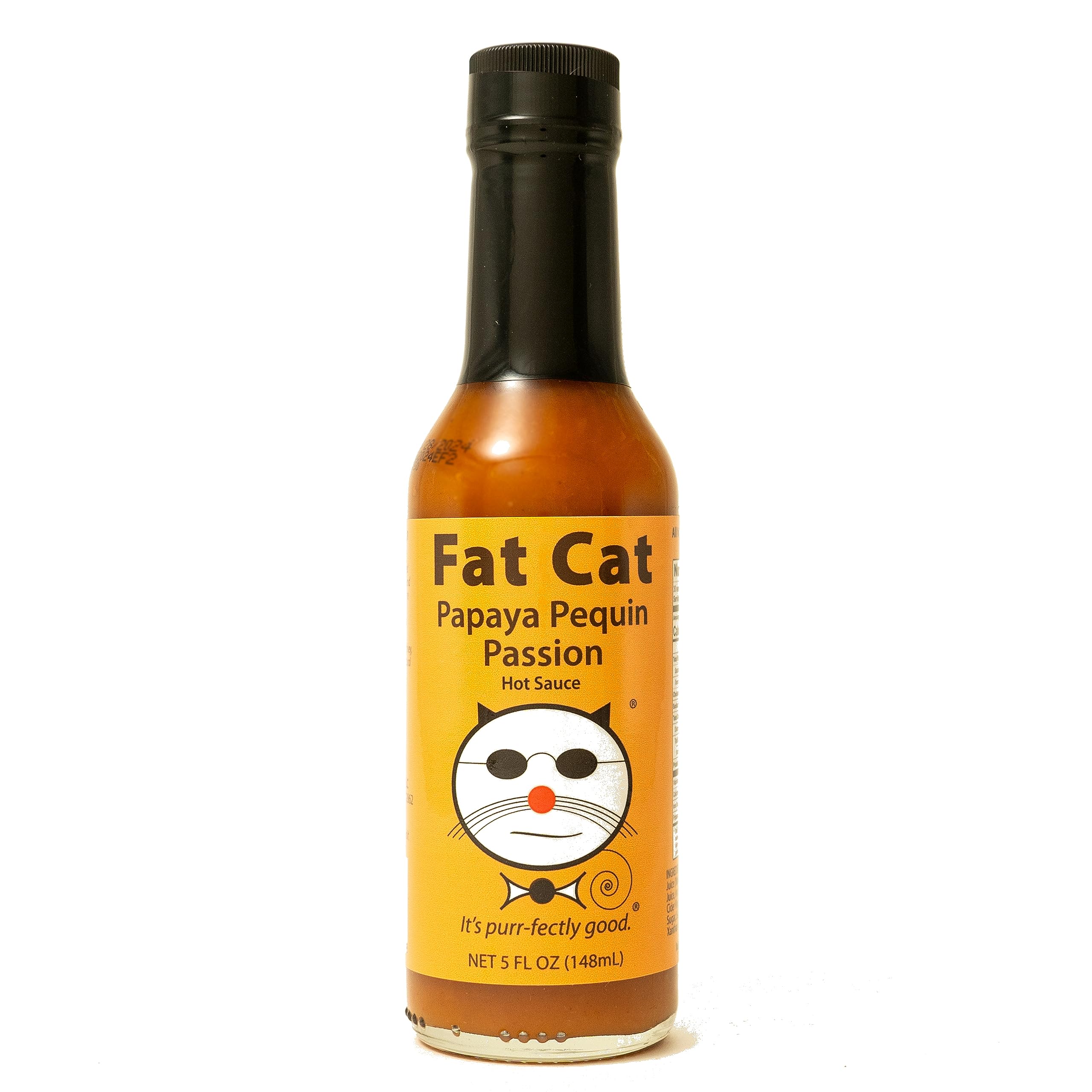 Papaya Pequin Passion Natural Hot Sauce by Fat Cat Gourmet | Savory Caribbean Inspired Fruit Sauce for Seafood, Veggies, Pork, Poultry | Mild Heat |