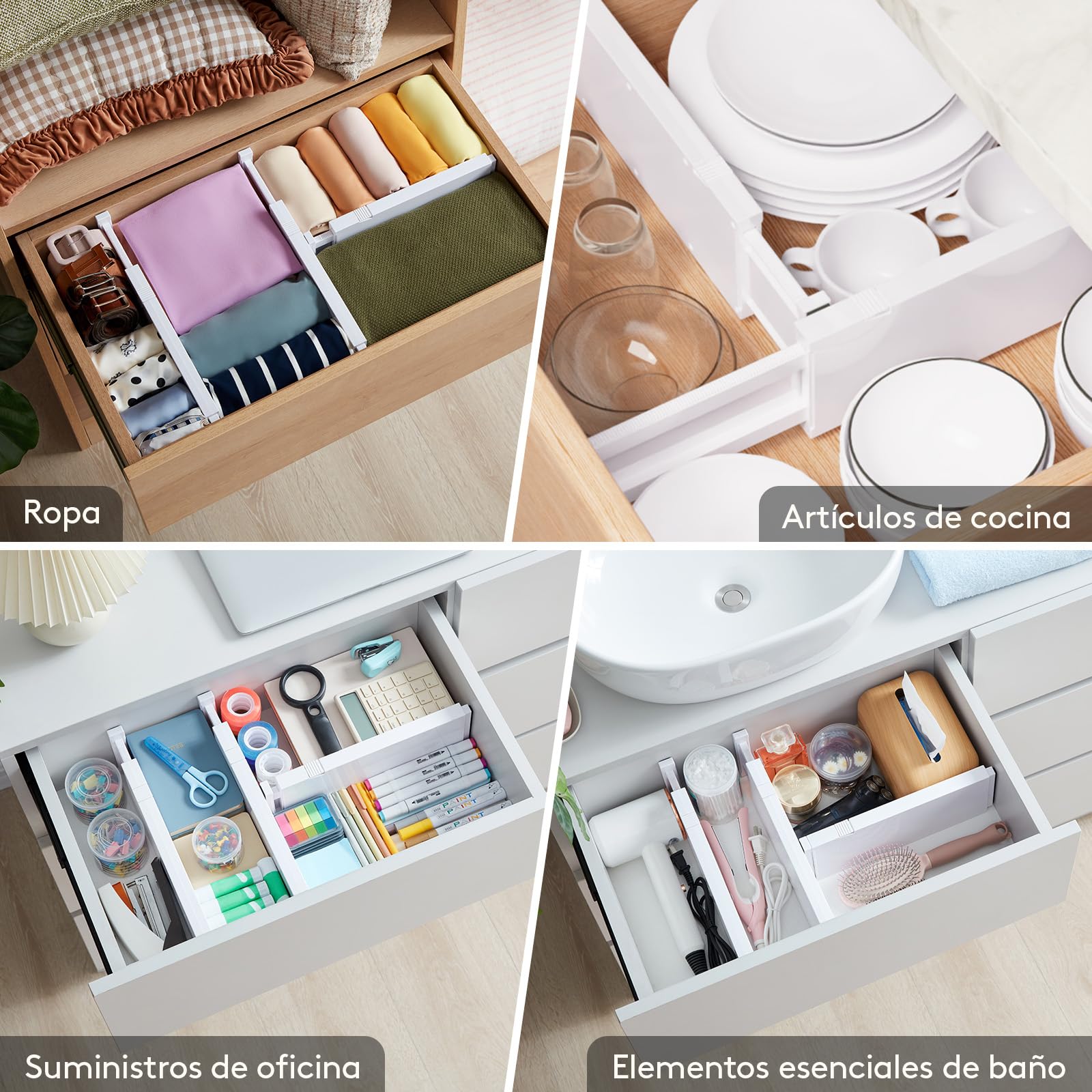 Lifewit Separadores Cajones 10 cm Altura Ajustables 28-40 cm Organizador Armario Almacenaje Ropa Paquete 5 Blanco
