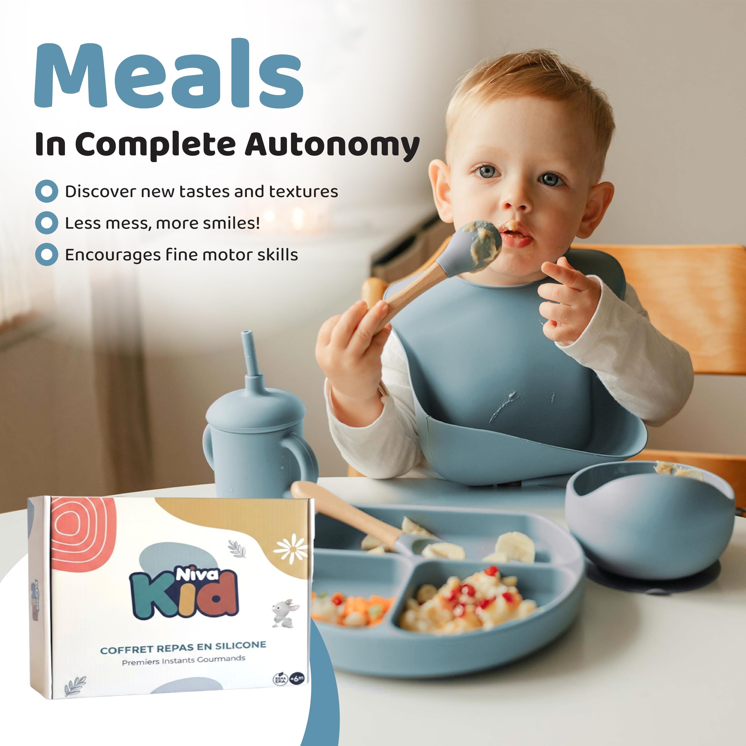 Nivakid Silicone Baby Feeding Set, Suction Plate & Bowl, Spoon and Cup - Image 2