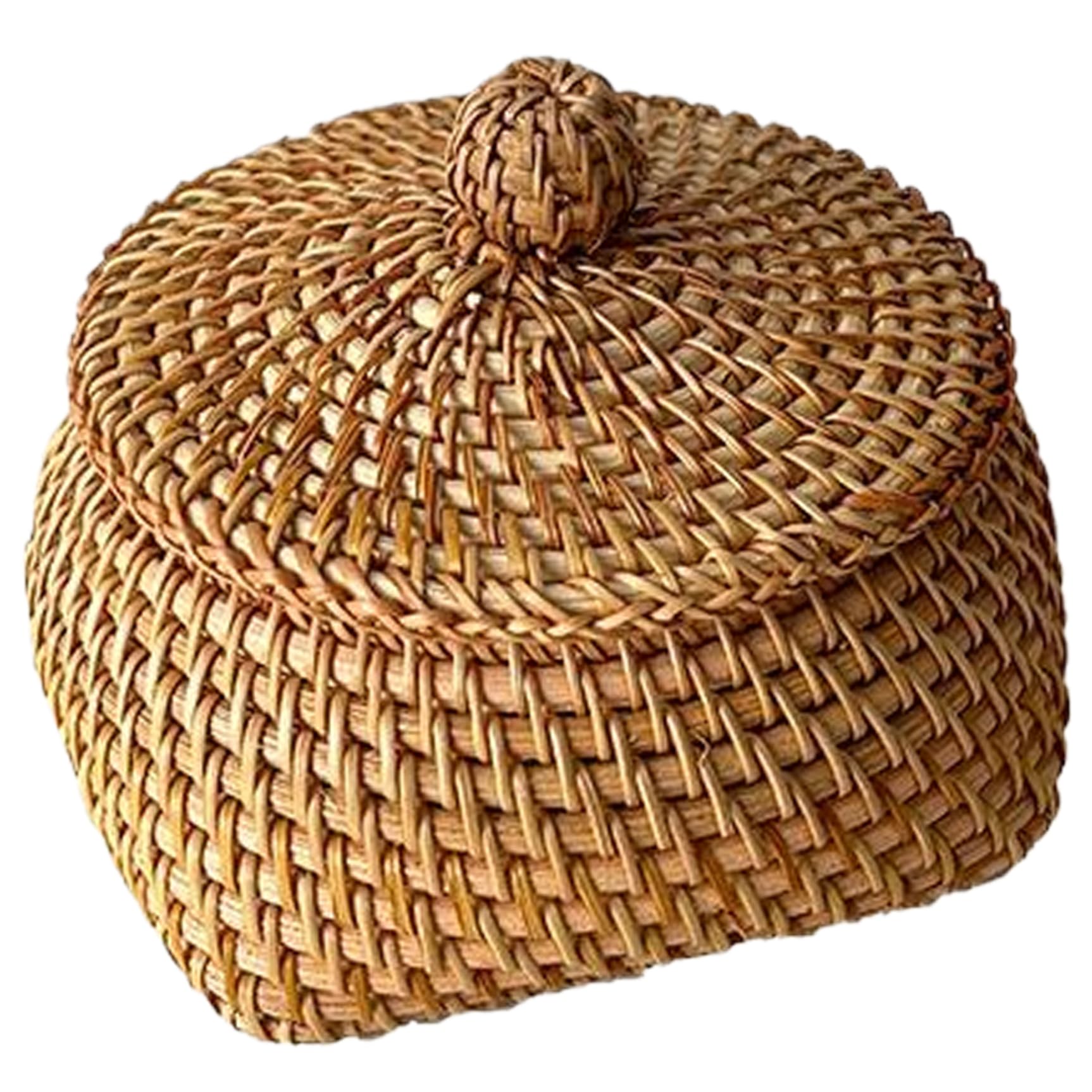 Panier à pain avec couvercle en rotin naturel 5x4 pouces boîte de rangement fruits pour table
