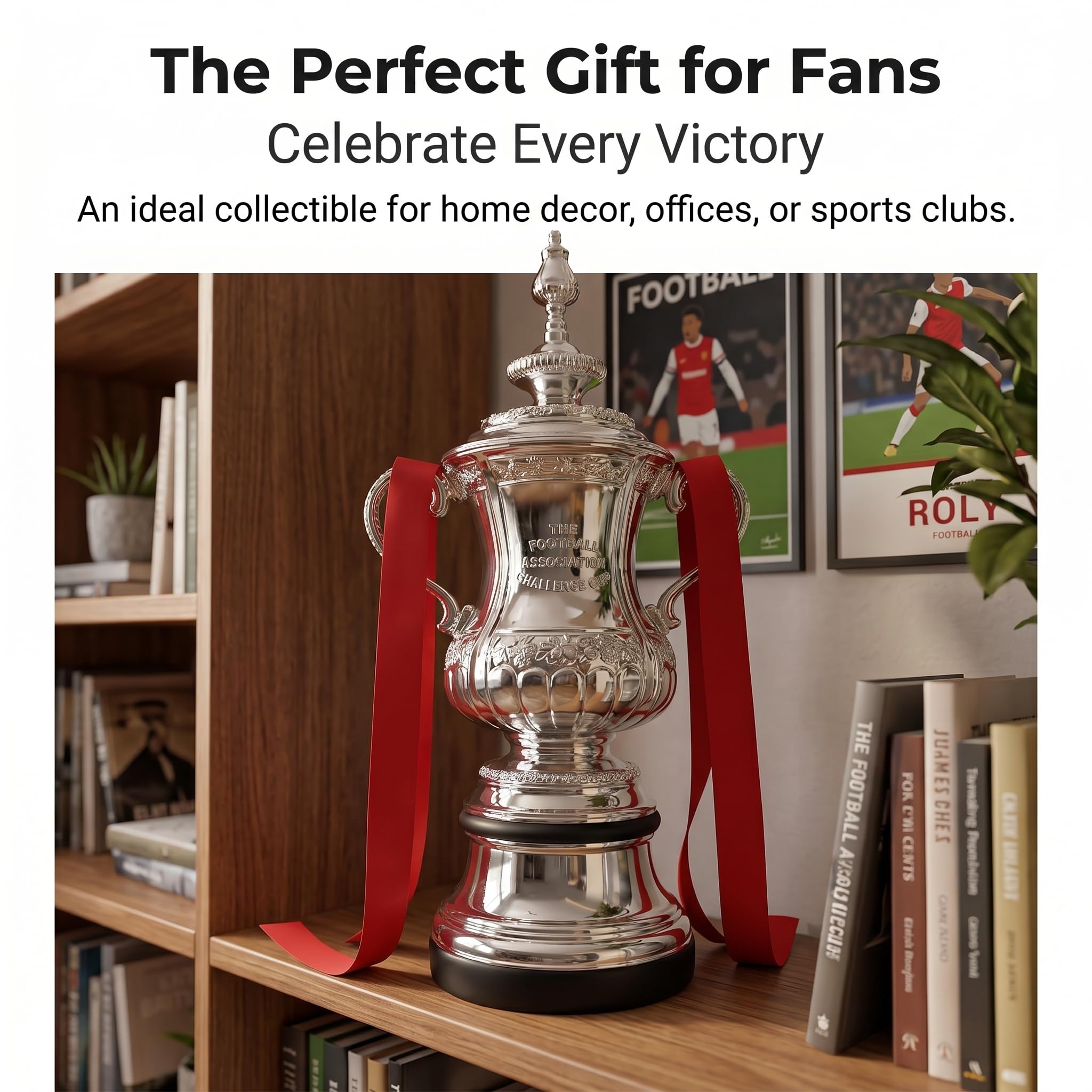 Fa Cup Trophy Replica, Coppa Calcio Inglese in Resina con Finitura Argentata per Tifosi, Regalo Calcio, Souvenir da Collezione, Ornamento per Vetrina e Decorazione da Mensola