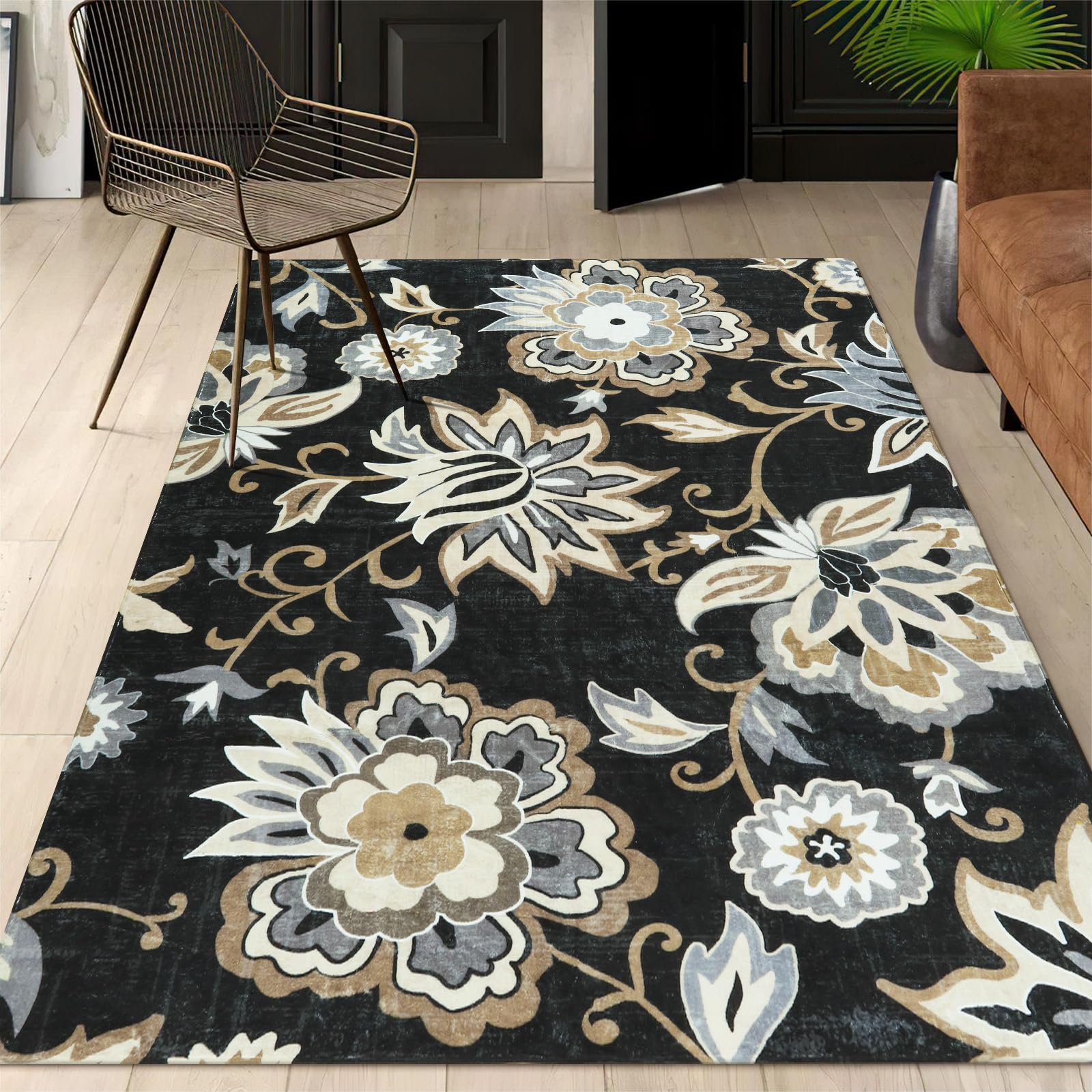 Lahome Tapis D'entrée Floral 61 X 1122 Cm, Lavable, Ultra Fin, Antidérapant, Doux, Résistant Aux