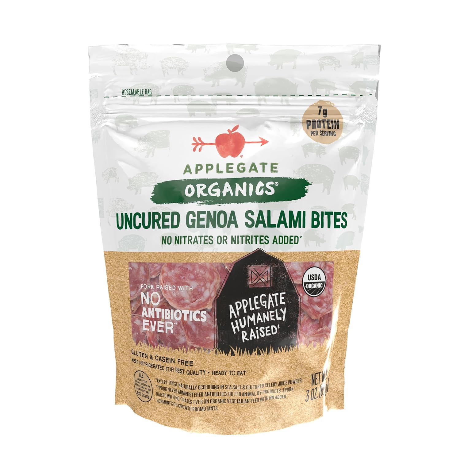 Applegate Organic Uncured Genoa Salami Bites 3oz - Antibiotic-Free, Gluten & Dairy Free Snack