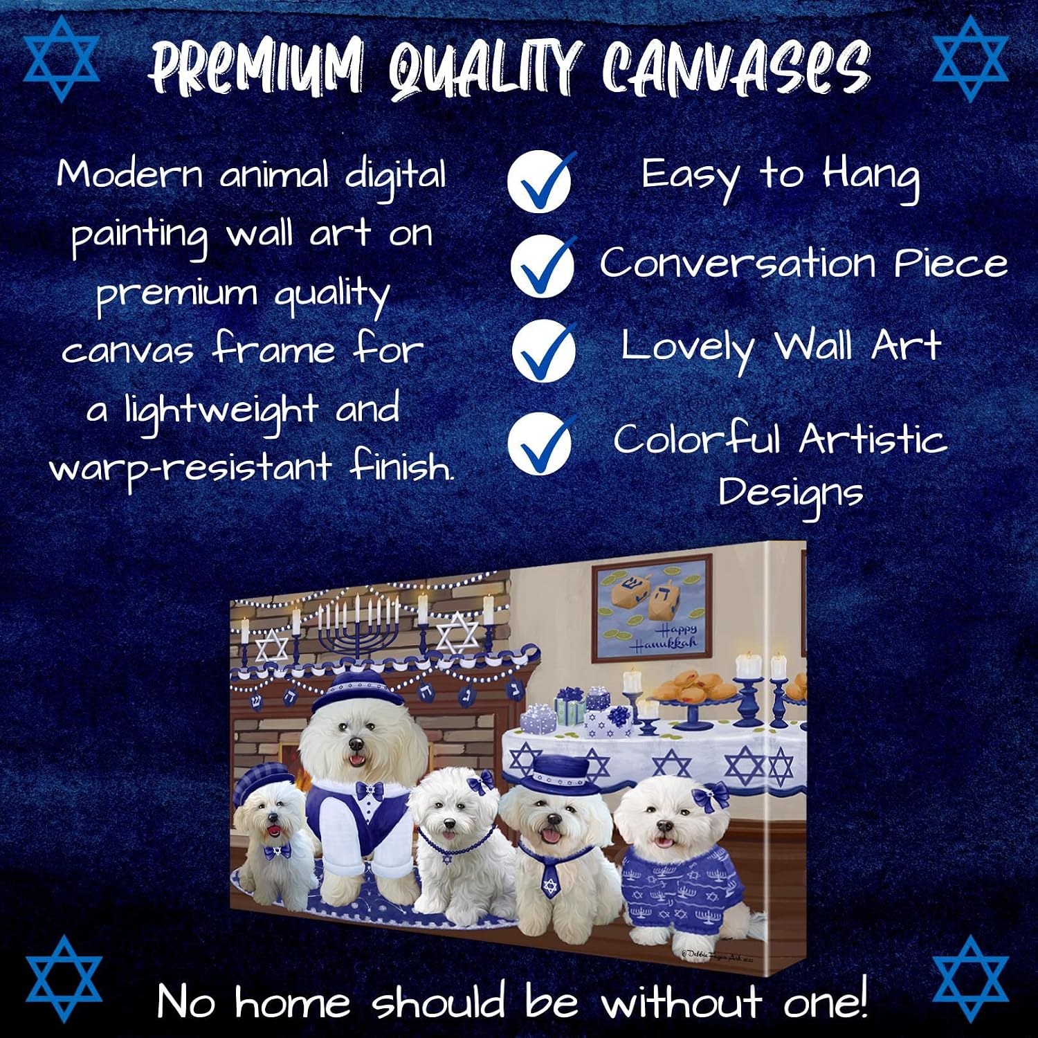 Doggie of the Day Hanukkah Family with Bichon Frise Dogs Canvas Wall Art - Premium Quality Ready to Hang Room Decor - Flat Rolled 11" x 14"