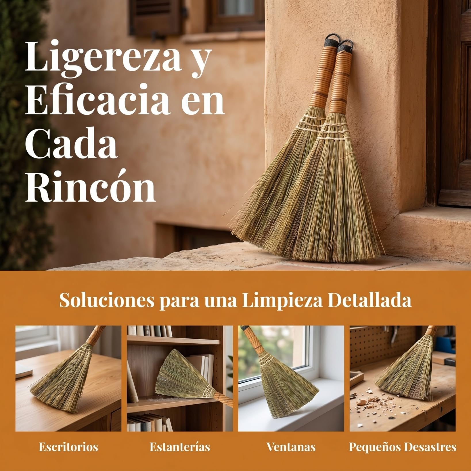SHINEOFI Mini Escoba de Mano de Paja de 31cm para Limpieza de Escritorio 2pcs Cerdas Duraderas para Eliminar Polvo en Habitaciones y Escritorios