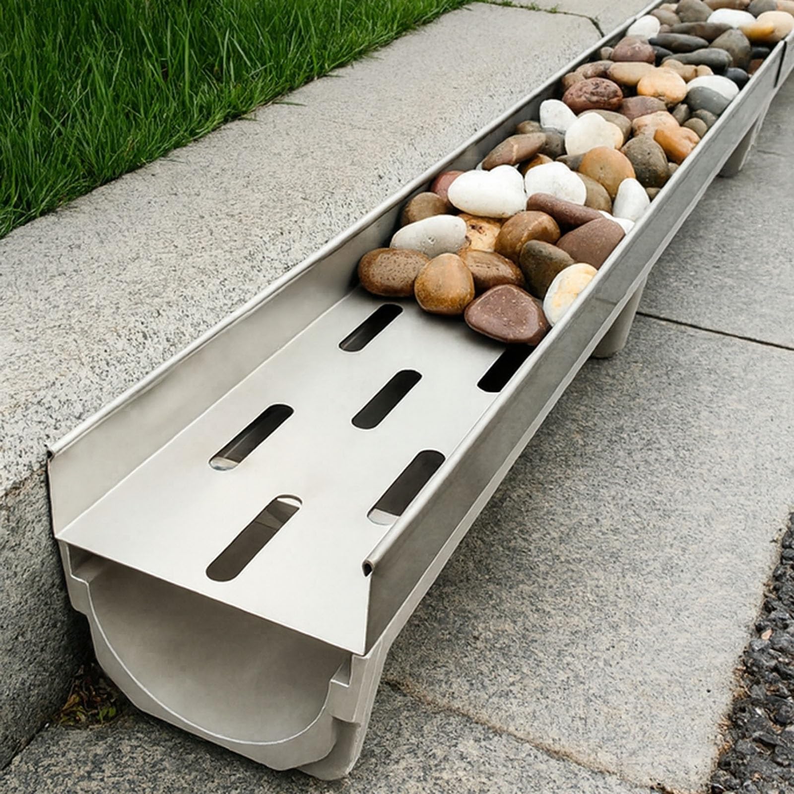 Système de caniveaux de jardin robustes contre l'accumulation d'eau sur pavés et parkings