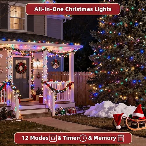 Miniatura 3 de 750 luces LED de Navidad de 240 pies, 12 modos de iluminación al aire libre, luz de árbol de Navidad con temporizador, impermeable y regulable para
