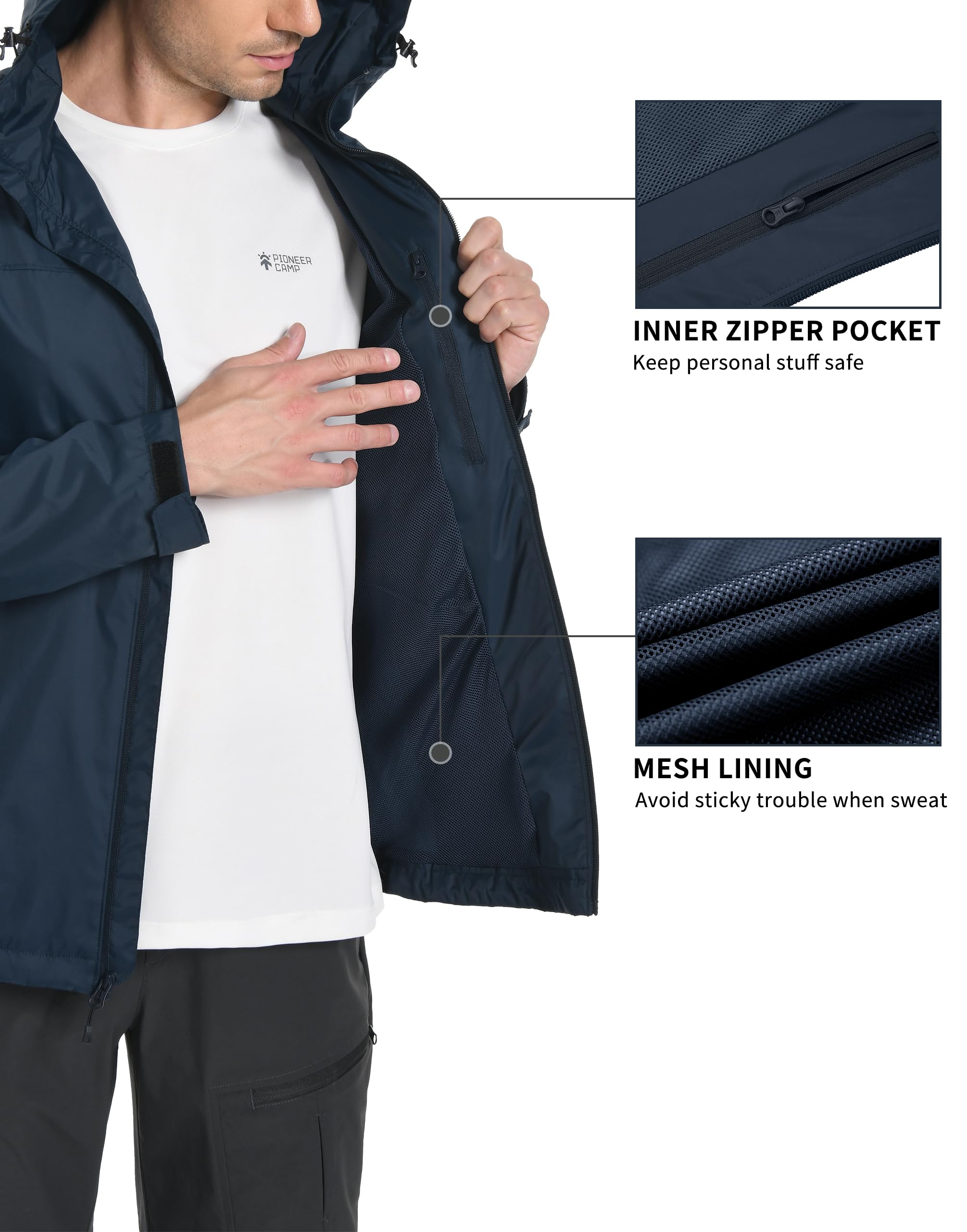 Pioneer Camp Veste Imperméable Homme Coupe-Vent - Veste de Pluie Homme Respirante avec Capuche - Imperméable Windproof Outdoor pour Randonnée, Camping, Vélo