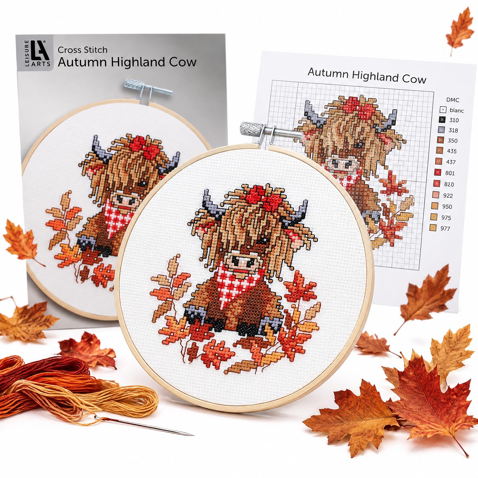 LEISURE ARTS Highland Cow Cross Stitch Autumn ePattern, Counted Cross Stitch Pattern Books for Adults, Beginner DIY Embroidery Pattern Book for Home Decor Crafts