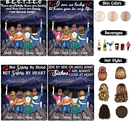 Miniatura 6 de Tazas personalizadas para mejor amiga para mujer, regalo personalizado para mejor amiga, taza de 4 mejores amigas, taza de 4 hermanas del alma,