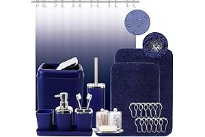24Pcs Navy Blue Bathroom Set with Shower Curtain and Rug and Accessories