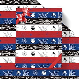 Black and Red Spider Wrapping Paper, 8 Sheets Spider Webs Pattern Printed Gift Wrap Paper for Kids Boys Girls Birthday Baby Shower Theme Party Greeting Holiday Decoration Supplies| 19.7×27.6 inch
