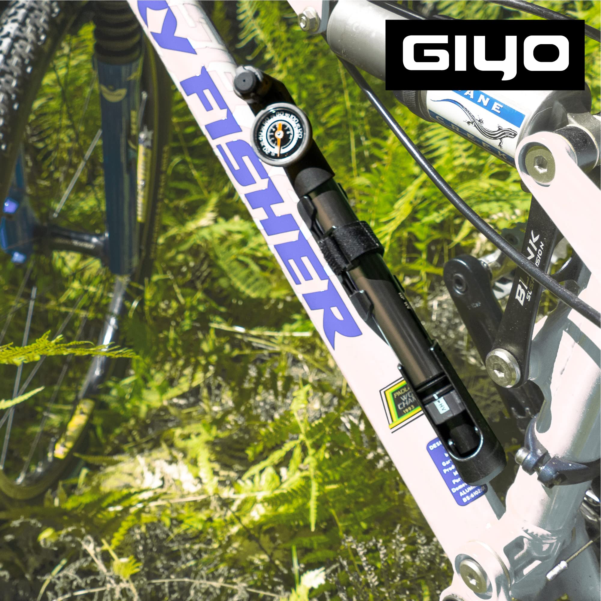 GIYO Mini pompe à vélo unique haute pression commutable avec manomètre | Valve intelligente compatible avec Presta et Schrader Max 120 PSI pour VTT et route GP-993 (fabriquée à Taïwan)