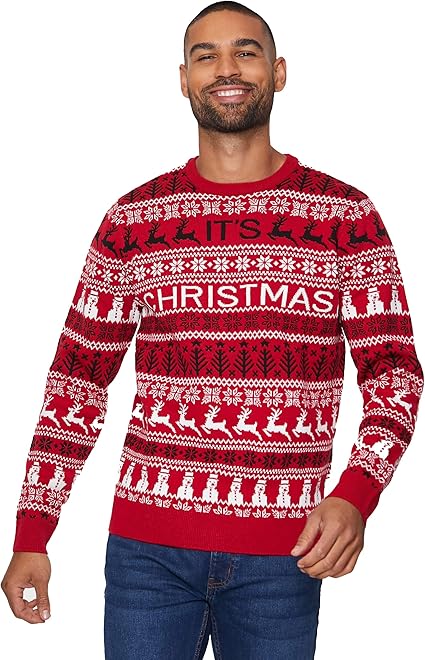 Maglione Uomo Natale Con Motivo Alce E Renne - 100% Acrilico, Morbido, Per Feste - Foto 7