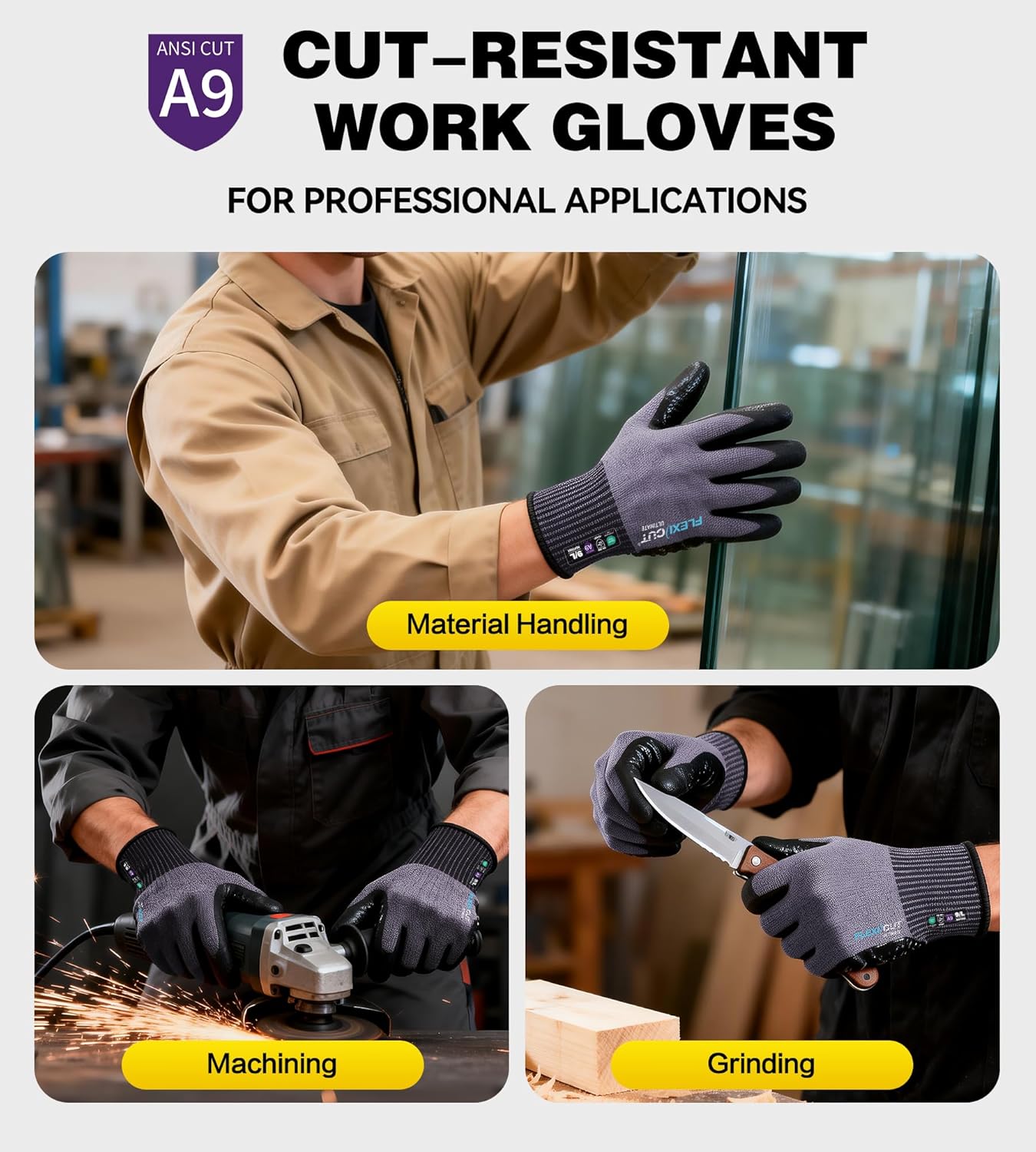 JDL ANSI A9 Highest Level Cut-Resistant Work Gloves, B-COMB™ Breathable Cut Gloves with Extended Thumb Reinforcement, Non-Slip, Durable, Touchscreen, Black, X-Large