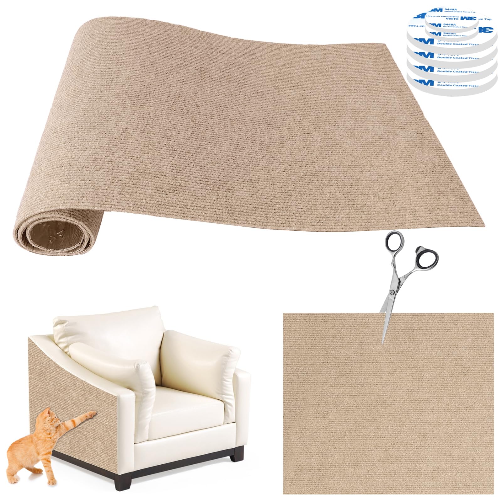 200x40CM Selbstklebend kratzmatte Katze, Kratzbretter Katze Wand, DIY Kratzbrett, Kratzschutz Sofa Ideal für kratzteppich Katzen, Katzenkratzbretter, Kratzwand (Khaki)