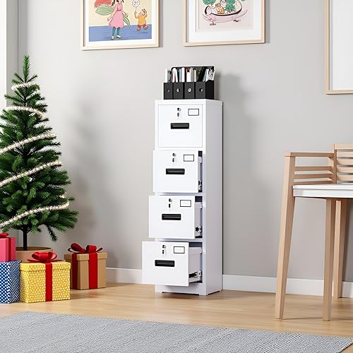Vista 2 de SUXXAN Archivador de 4 cajones, gabinete de almacenamiento vertical de metal con cerradura, archivador vertical de acero para oficina y hogar