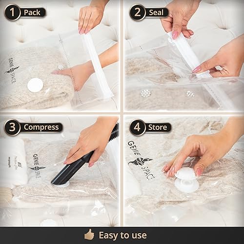 Miniatura 4 de GENIE SPACE Bolsas de vacío XL  Paquete de 2, extra grandes  Bolsa de almacenamiento de tamaño jumbo que ahorra espacio, 40 x 30 pulgadas  Bolsas al