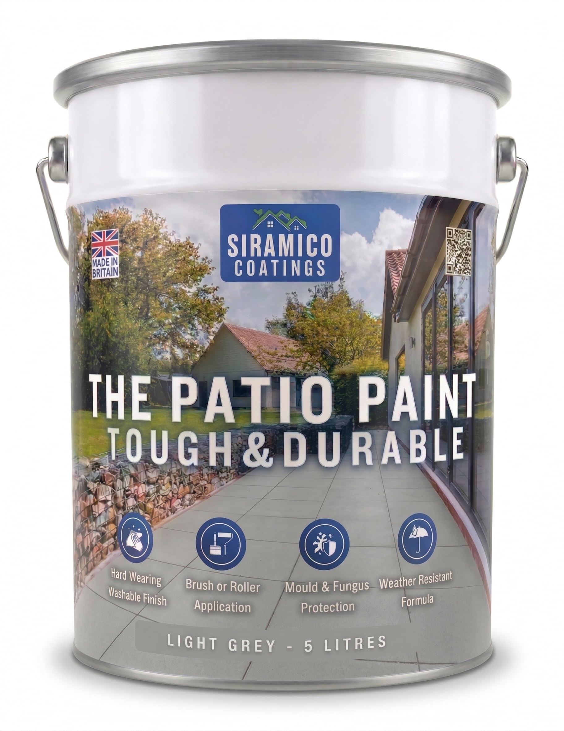 SIRAMICO COATINGS THE PATIO PAINT/Light Grey / 5 Litre/Superior Patio Paint with Professional Finish/For Use on Patios and Walkways/Non-Toxic/UV Resistant with Easy Application by Brush and Roller.