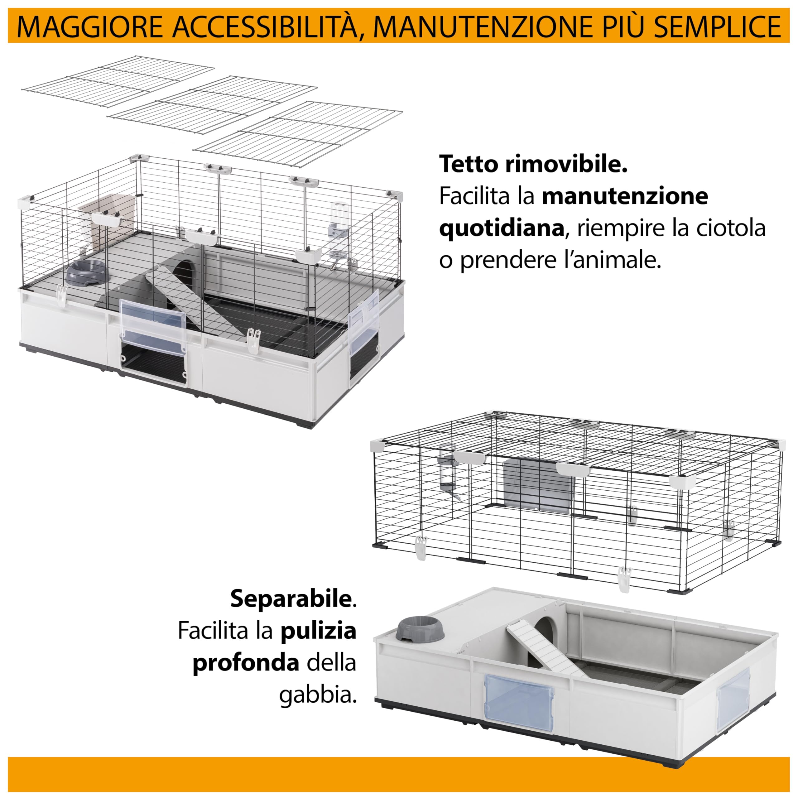 Ferplast Gabbia per Conigli, MODULAR 3 Gabbia per Porcellini d'India, Modulabile, Espandibile, Gabbia Grande con Accessori inclusi, Facile Pulizia, 144 x 72 x h 56 cm