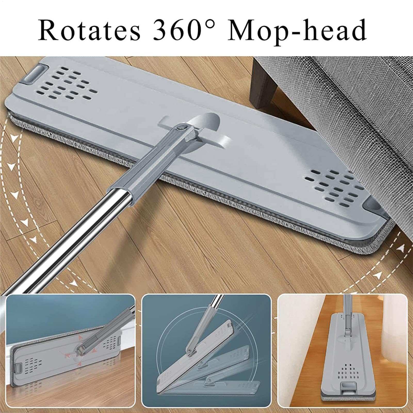 Juego de cubo de trapeador - Fregona de microfibra para suelo, cubo de trapeador plano | Fregona para pasteles y cubo con 6 almohadillas de microfibra lavables, cubo multiusos, fregona para azulejos