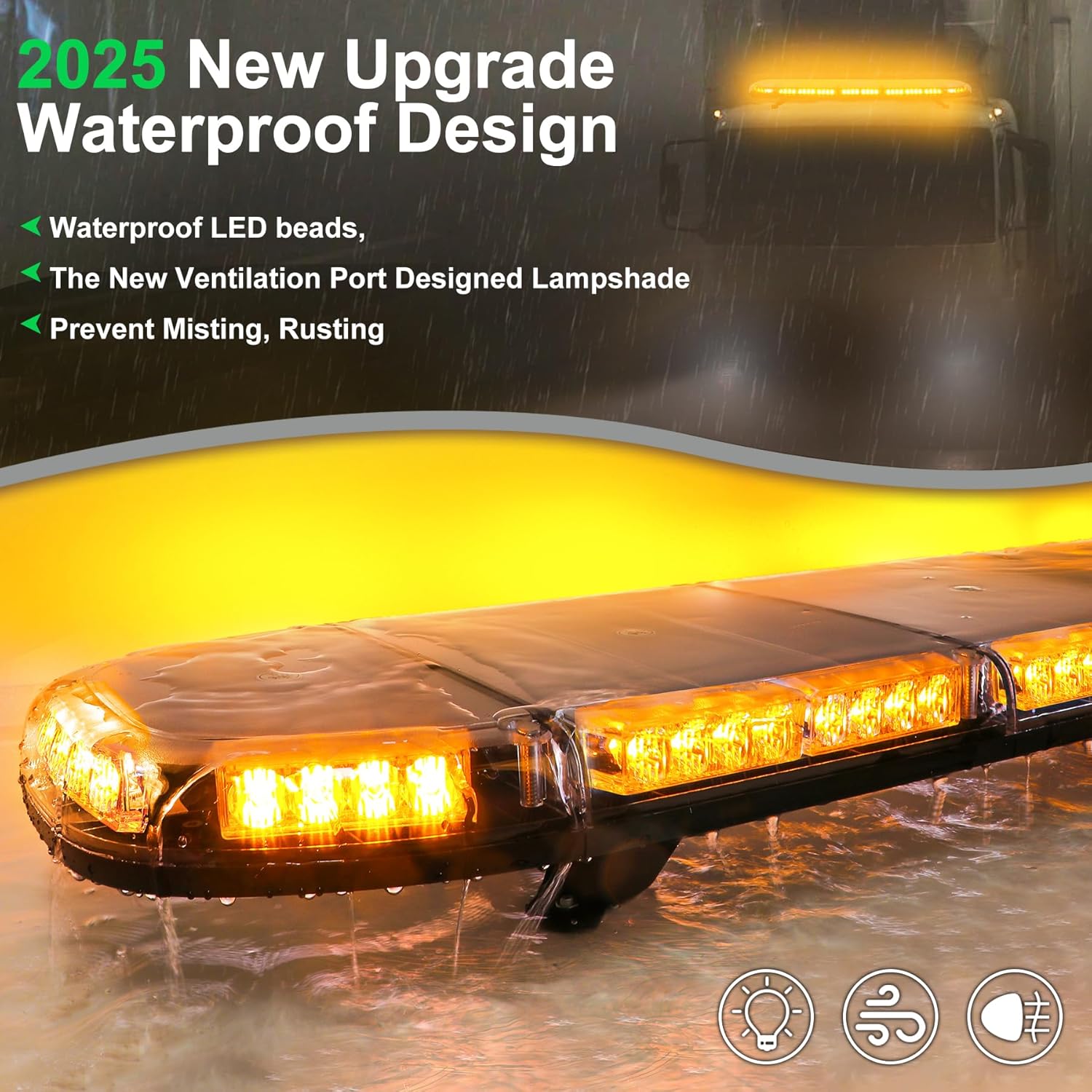 2025 Upgraded 51" Amber Strobe Light Bar Emergency Warning Security 88 LEDs Hazard Flash for Tow Truck Lights Construction Vehicle Snowplow Rooftop with Control Pannel