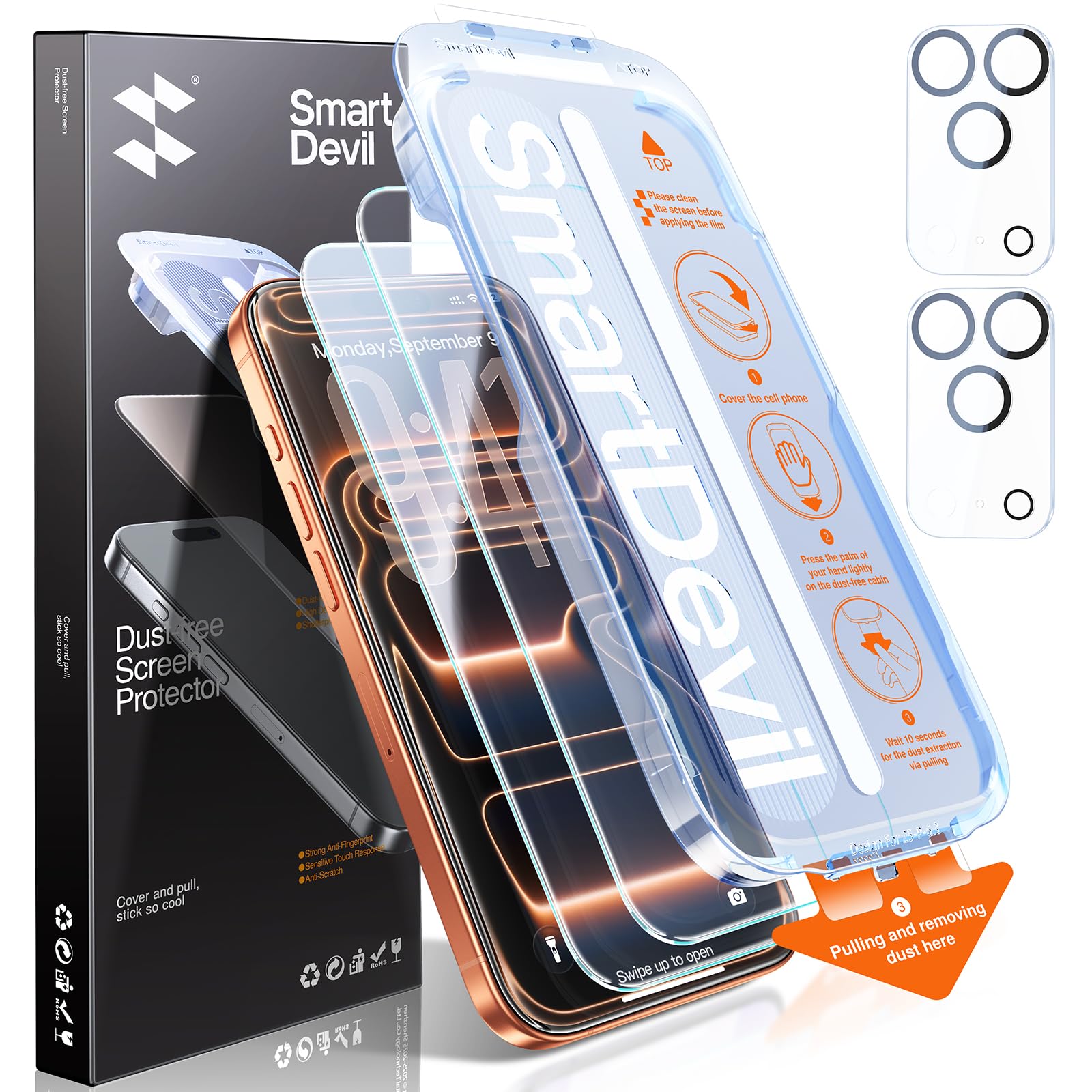 SMARTDEVIL 2 Pack for iPhone 17 Pro Screen Protector+ Lens Protector