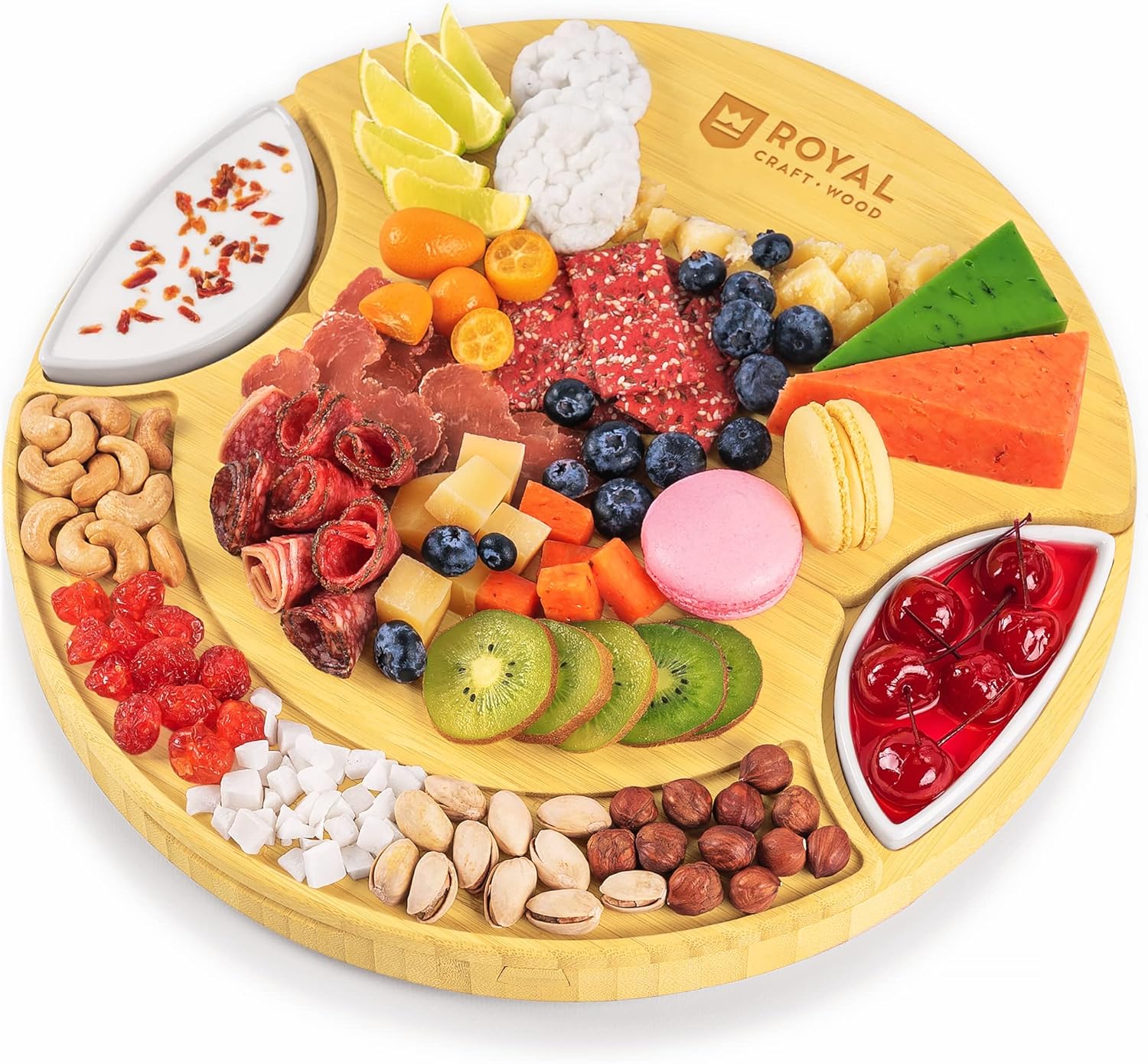 Buy Large Round Cheese Board and Knife Set Charcuterie Board, Bamboo