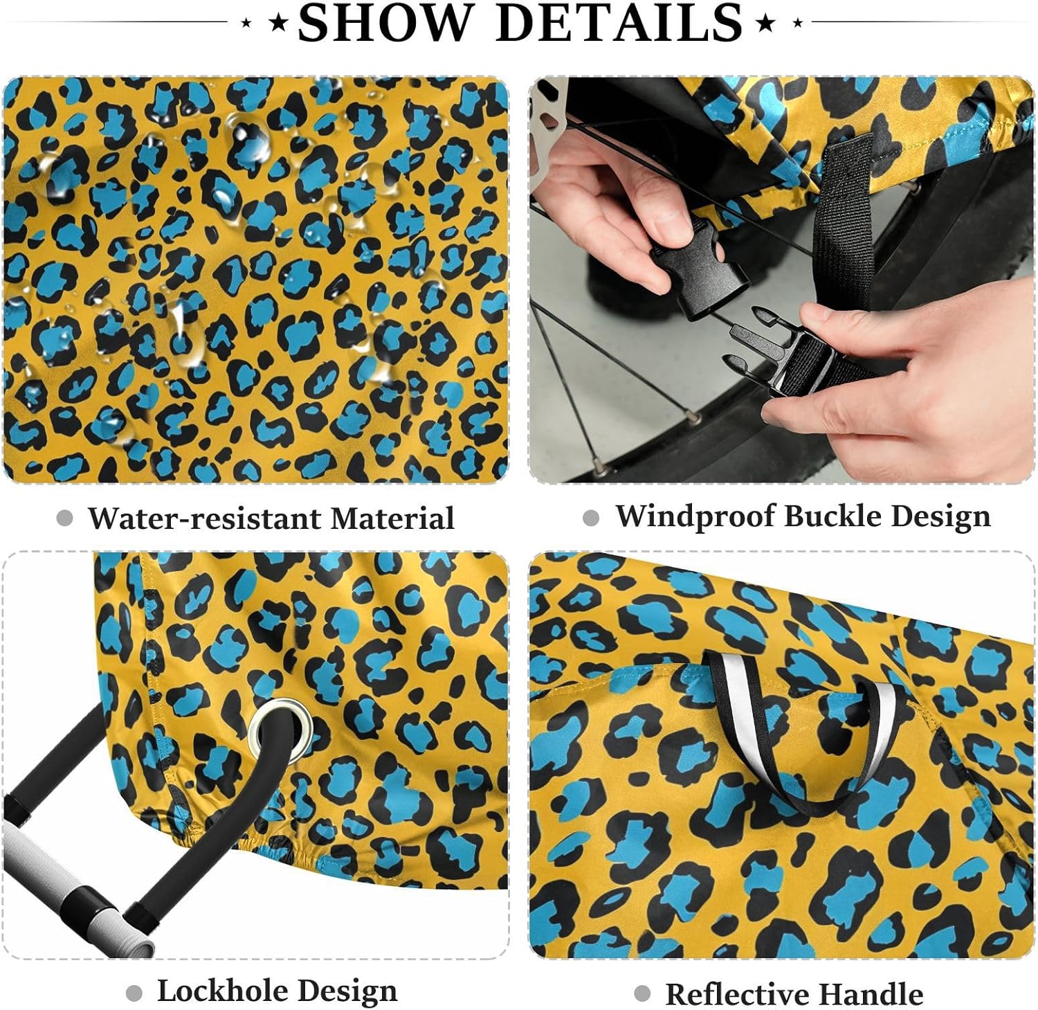 ALAZA Yellow & Blue Leopard Print Bike Cover Waterproof Outdoor Ebike Bicycle Covers Tarp Protection for 1/2 Bikes, Sun UV Dust Wind Proof